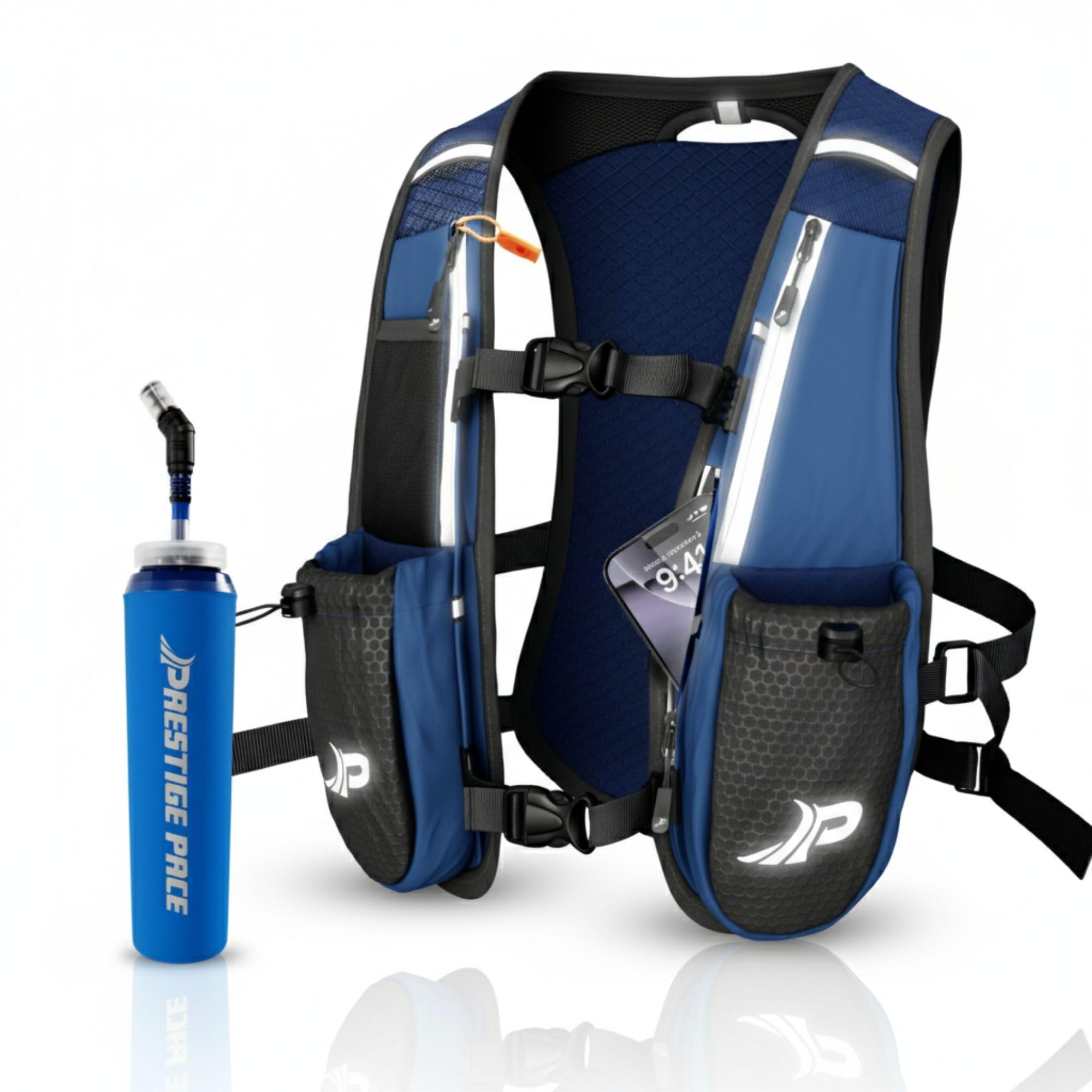 Running Vest Mens & Womens with 500 ml Soft Flask & Adjustable Straw for Hydration – Water‑Resistant, Reflective Running Vest with Storm‑Proof Phone Pocket, Multi‑Pocket Storage, Adjustable Fit