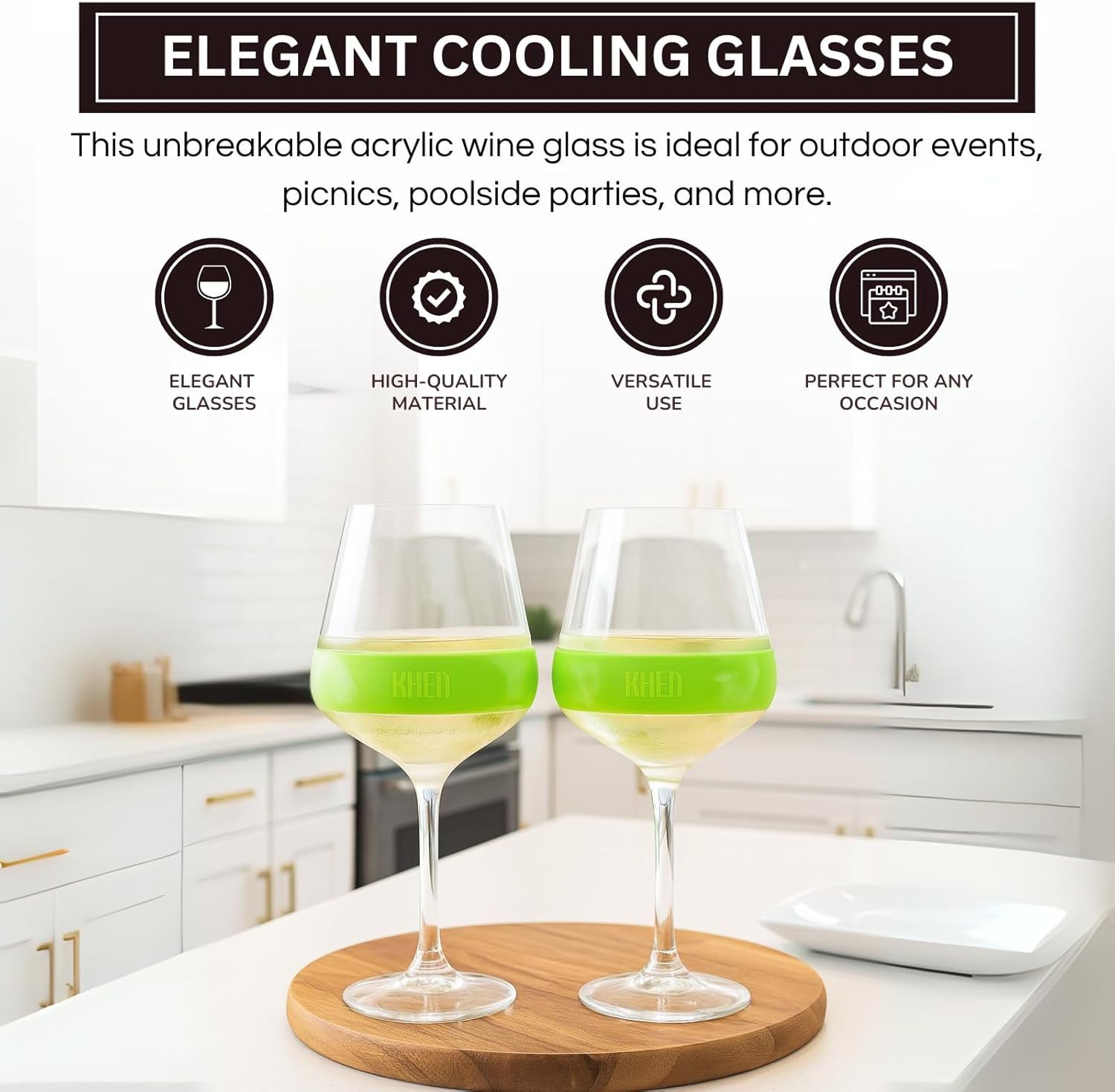 14oz Frozen Cooling Wine Glasses, 2 Set – Keep Drinks Cold Longer, Stemmed Double Wall Insulated Freezable Tumblers Freeze Gel – Perfect for Both Indoor & Outdoor Parties, Poolside, Red & White Wine
