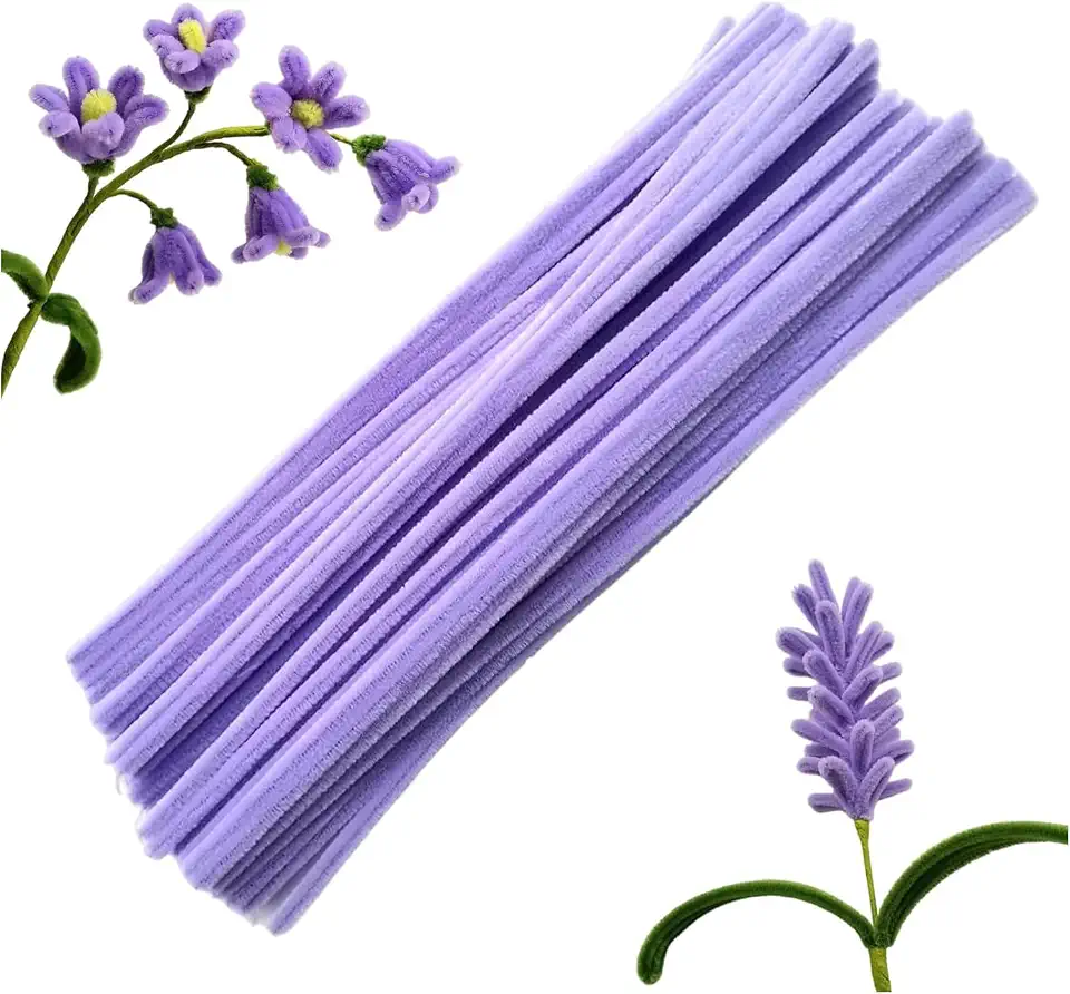 Tazweeq 100 Pcs Pipe Cleaners, Pipe Cleaners Craft Set, Solid Color Chenille Stems, DIY Arts and Crafts with Adhesive Eyes and Storage Box, Art Supplies (Light Purple)