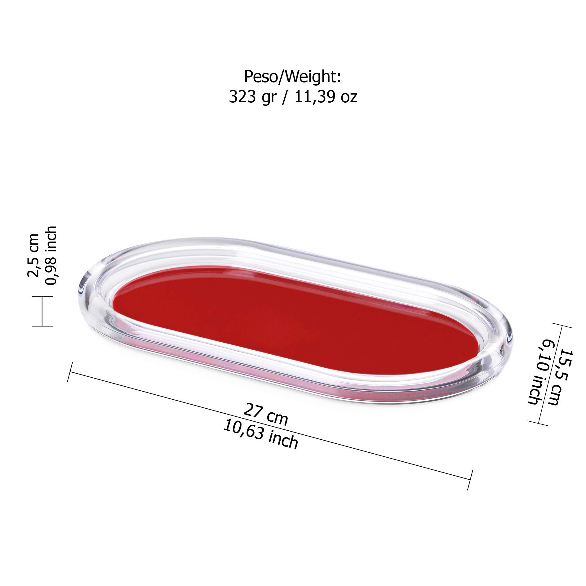 Omada Design Set 2 Tazzine Caffè in porcellana con Vassoio, Zuccheriera e Cucchiaino in acrilico trasparente, Made in Italy, Linea Crystal, Rosso
