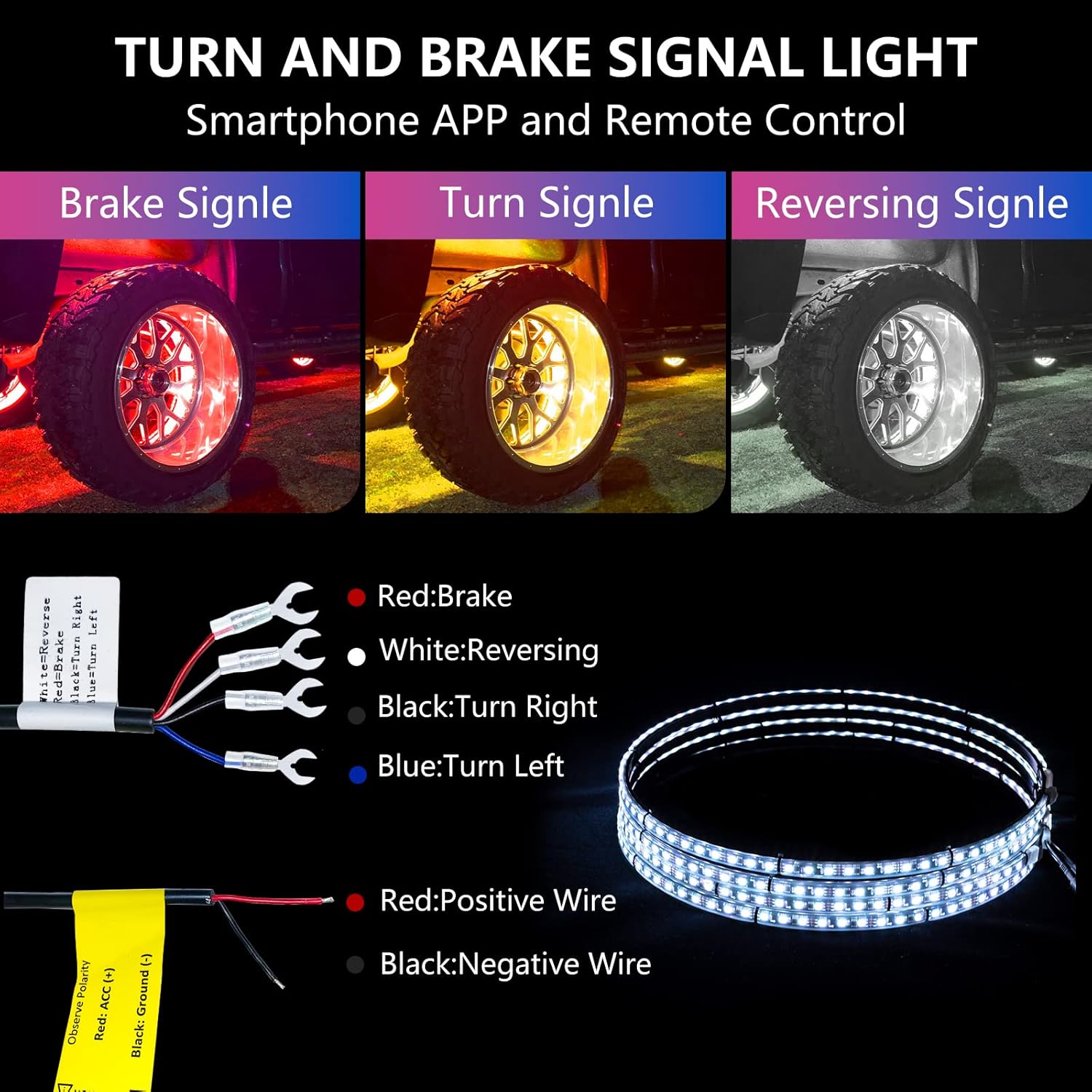 4pcs 15.5" Wheel Lights for Truck/Car/ATV/UTV Dream Color Chasing Dancing Flow Brightest Led Rim Wheel Ring Lights W/Turn Signal and Braking Function Controlled By Remote and App