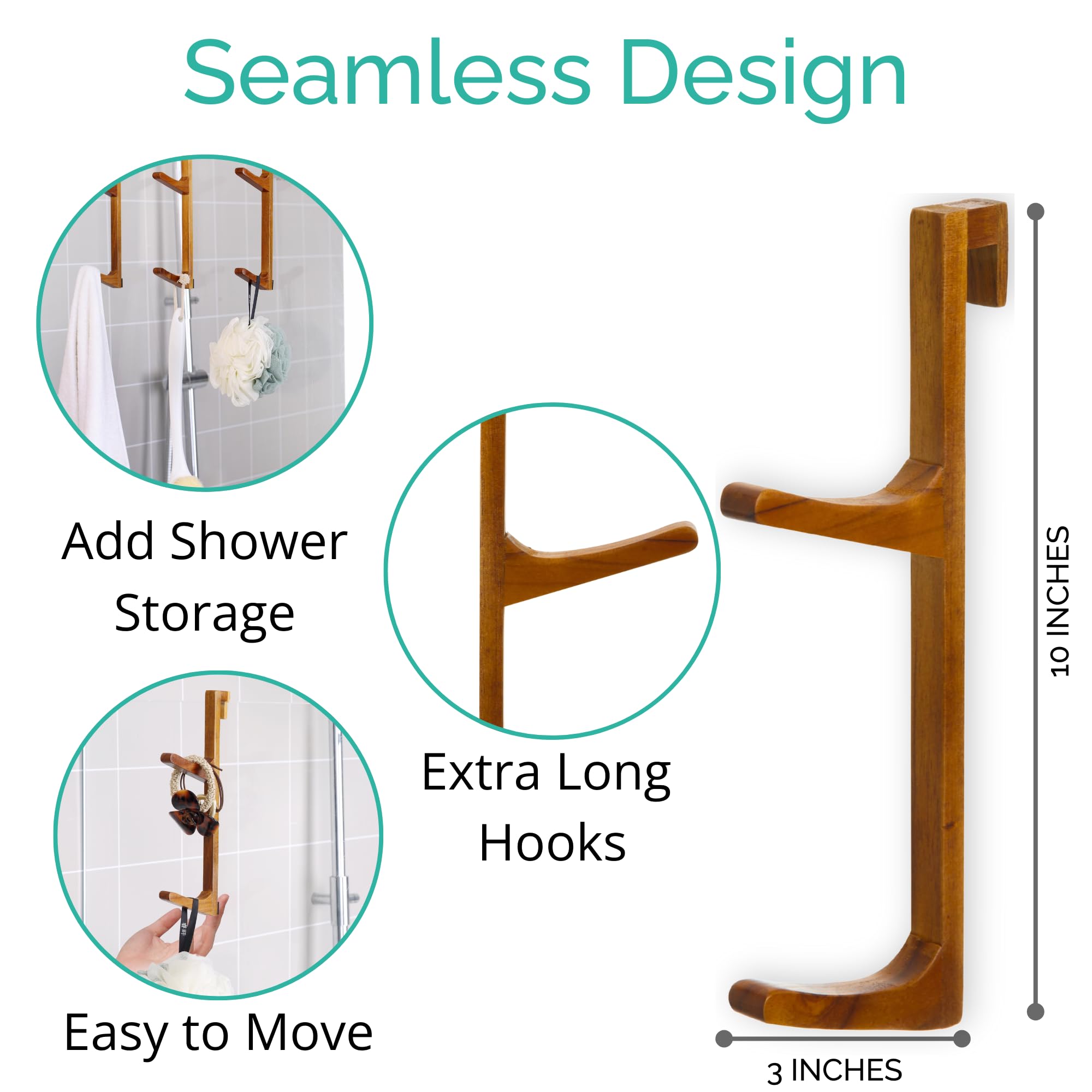 Over Shower Door Towel Hook - No Drill No Rust Moisture Proof Hard Wood - Shower Door Hooks for Towels - Space-Saving Bathroom Organizer Home Decor - 2pcs product thumbnail 6