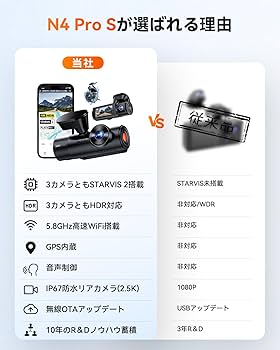 Vantrue N4 4K 3カメラ ドライブレコ + 256GB + GPS Amazon.co.jp: 4K録画 3カメラ 360度 ドライブレコーダー