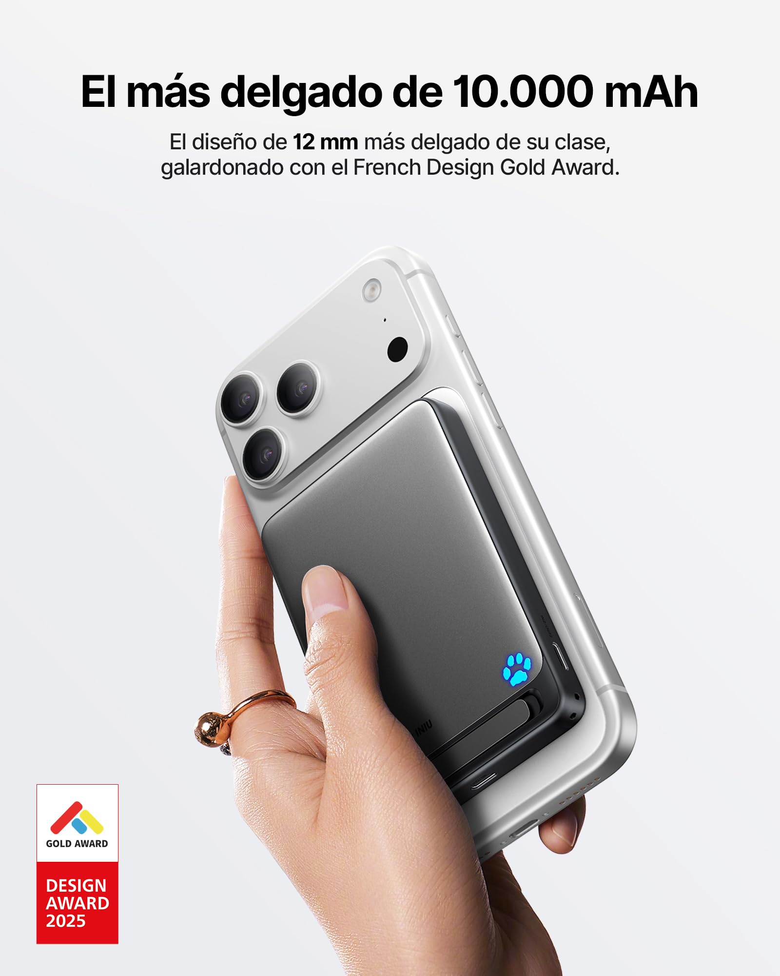 INIU Ultrafino 10000mAh Power Bank para MagSafe, Certificada Qi2 Original Carga Rápida Inalámbrica, 45W con Cable USB C & Soporte, Batería Magnética TSA de Viaje, Compatible con Serie iPhone 17-12