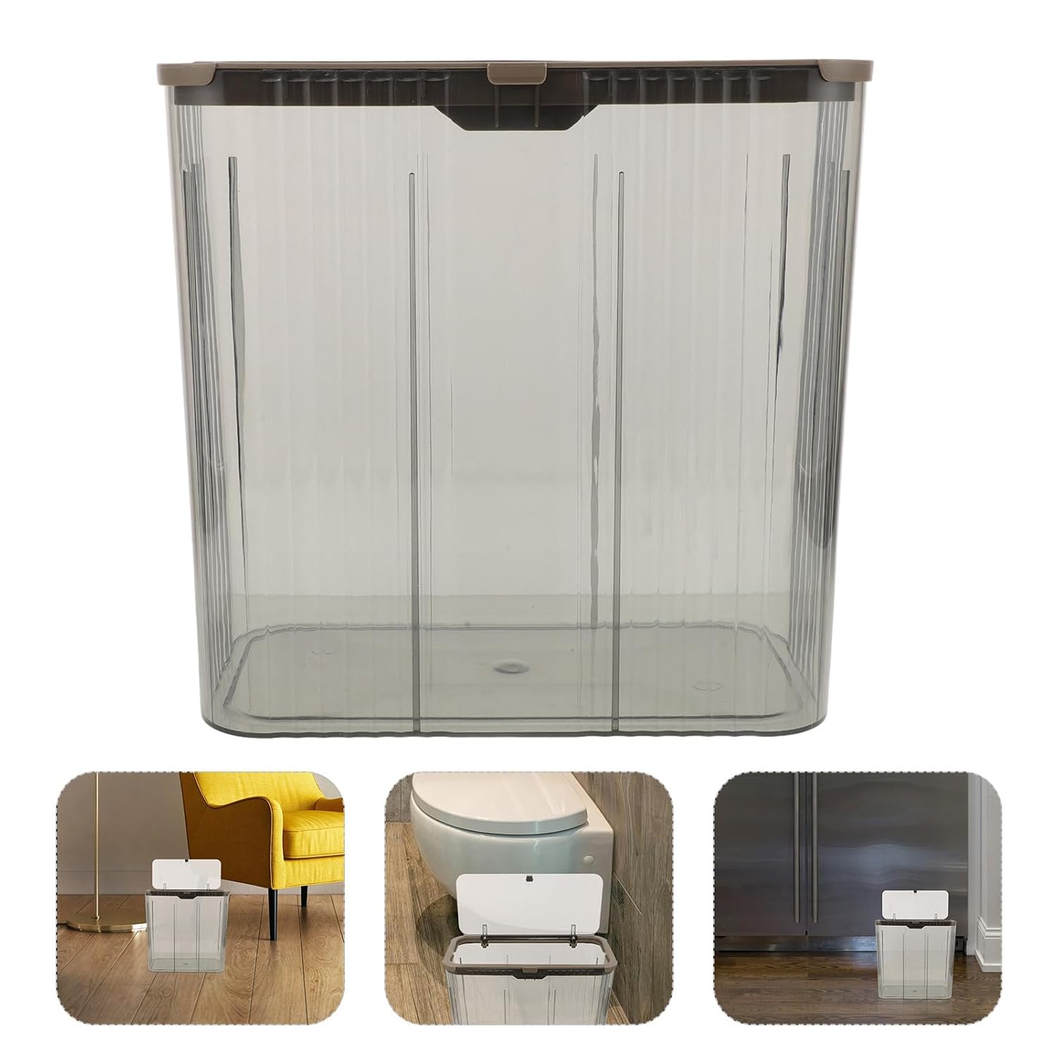Kitchen Garbage Can with Press Lid, Gray Plastic Waste Bin for Bathroom, Bedroom, and Office, Compact Trash Container for Home Storage and Organization
