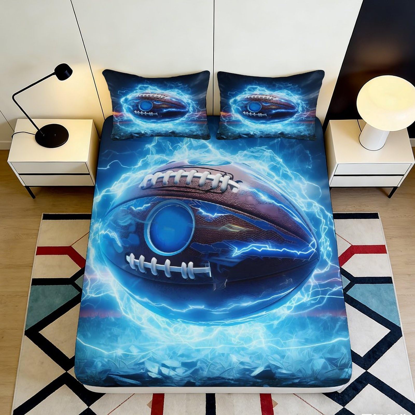 3D Printed Cool Rugby Fitted Sheet Microfiber Deep Pocket Bedroom Bedding Cool Rugby Mattress Fitted Cover Non-Slip Elastic Hem Washable for Adults Teens 140x200x25cm