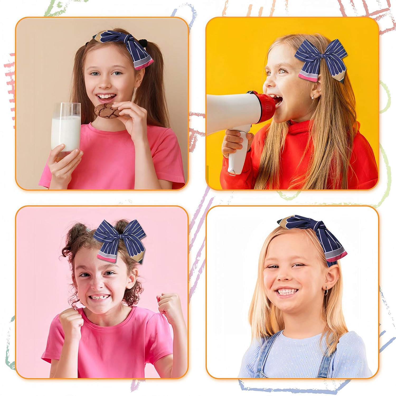 Back to School Headband For Girls, Yellow Pencil Bows Hair Clips Hair Accessories, Students Teachers Outfits Non Slip Hair Band for Girls First Day of School Supplies (Blue, standard) image 5