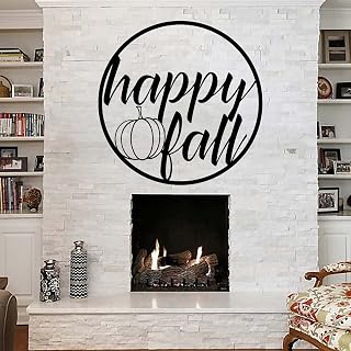 Happy Fall Sign Black Decor Wall Art Sculpture for Living Room, Metal Wall Hanging Art, Wedding Housewarming Gifts for Home Farmhouse Outdoor Wedding Registry Items, 20in, Shipped from US