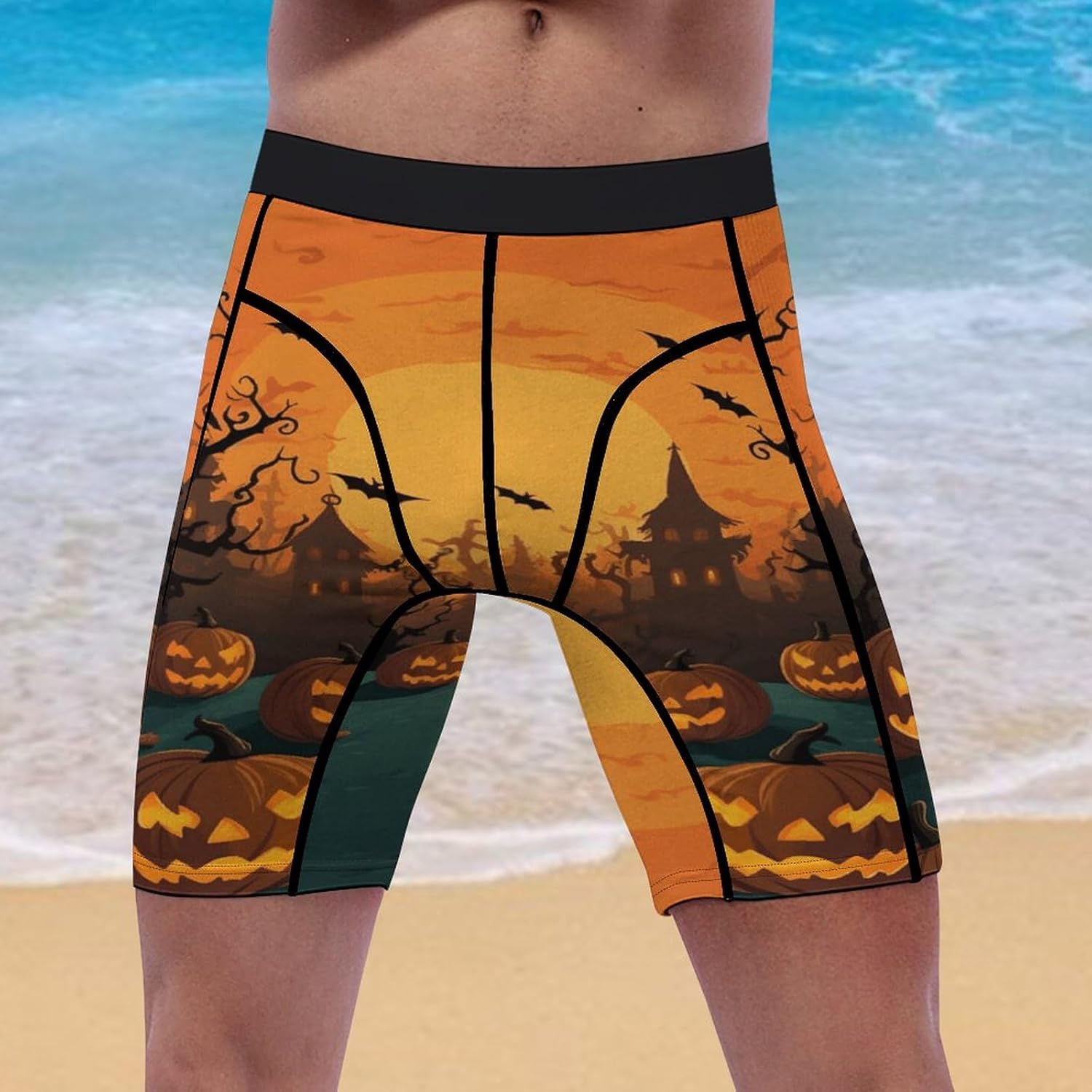 Halloween Orange Compression Shorts Men Spandex Sport Shorts Workout Performance Baselayer Underwear
