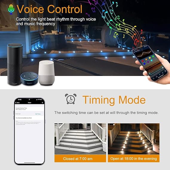 WiFi Led Decking Lights RGB Waterproof IP67 Multicolor Ø45MM 12V WiFi Function LED Deck Lights with Remote Control for Terrace/Path/Garden-10 Pack [Energy Class E]