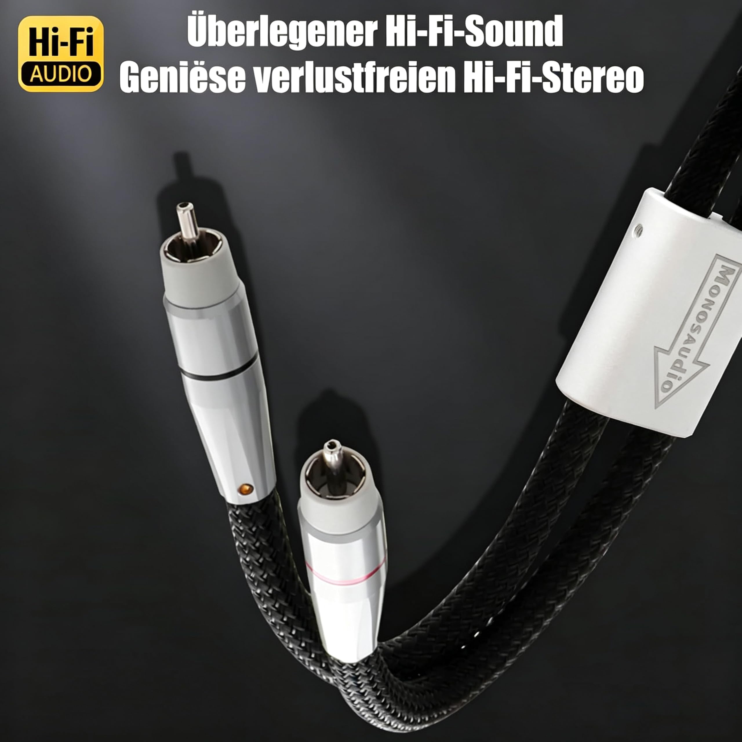 Monosaudio Cavo RCA HiFi di fascia alta, 1 m | 6N OCC puro rame placcato rodio, schermatura in rame, per lettore CD/amplificatore/giradischi