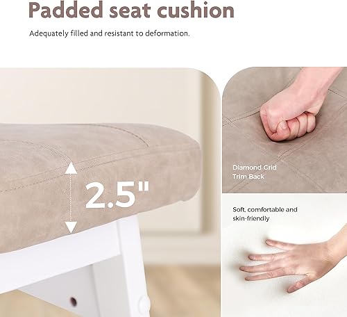 Miniatura 70 de ALPHA HOME Juego de 2 taburetes de bar, taburetes de cocina de madera maciza con cojín de piel sintética gris, taburetes de bar con base de madera