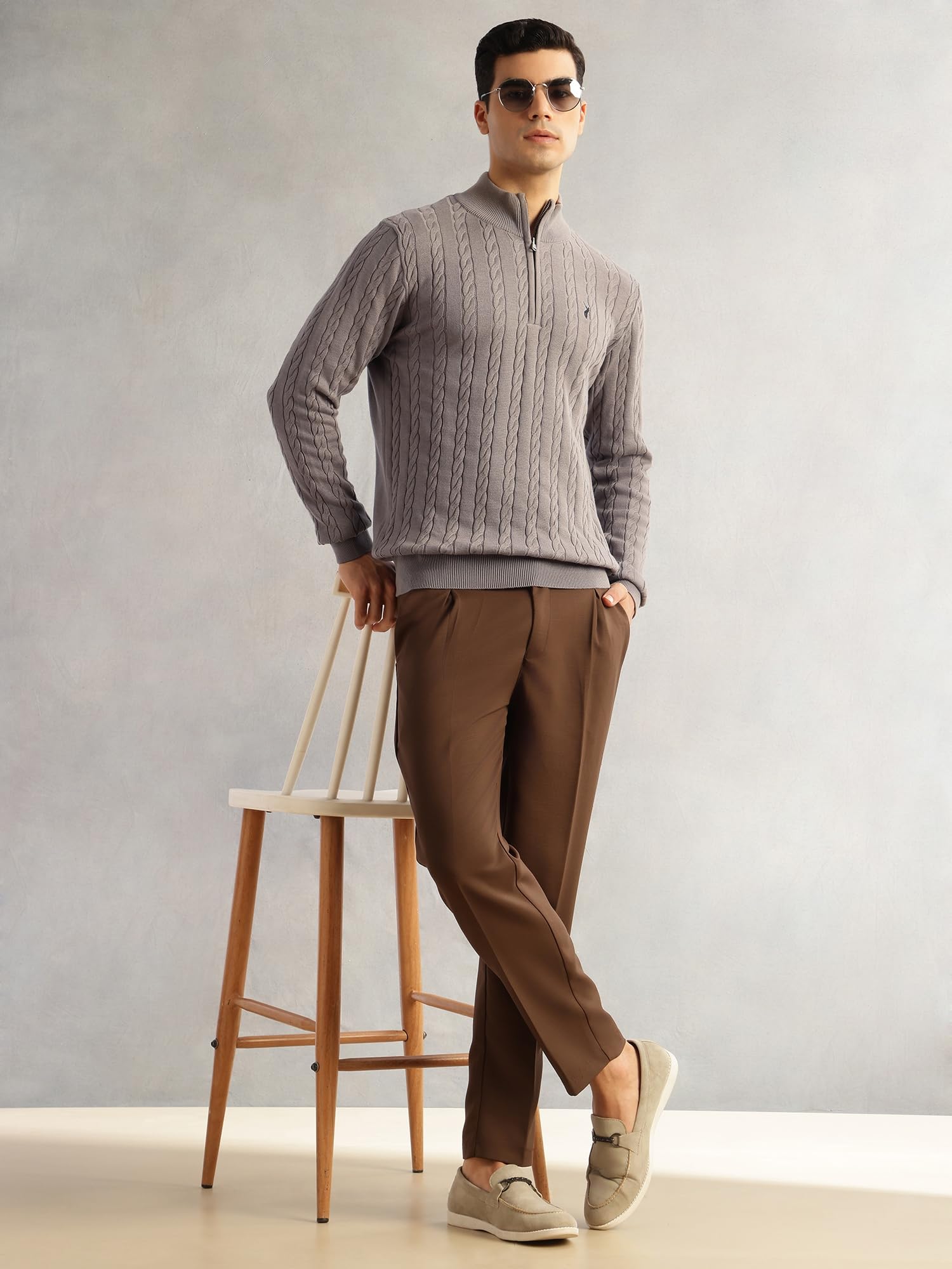 Thomas Scott Maglione da uomo in 100% cotone a maniche lunghe con colletto alla coreana