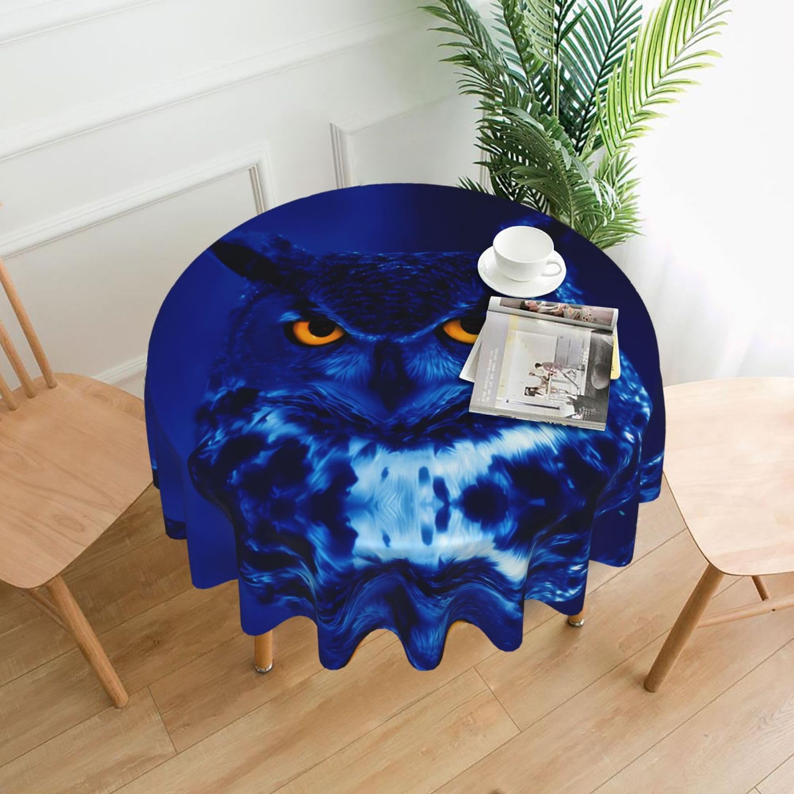 YYHWHJDE Blue Owl Prints Round Decorative Tablecloth 60in – Elevate Your Dining Space with this Elegant Throw for Everyday Charm & Special Occasions