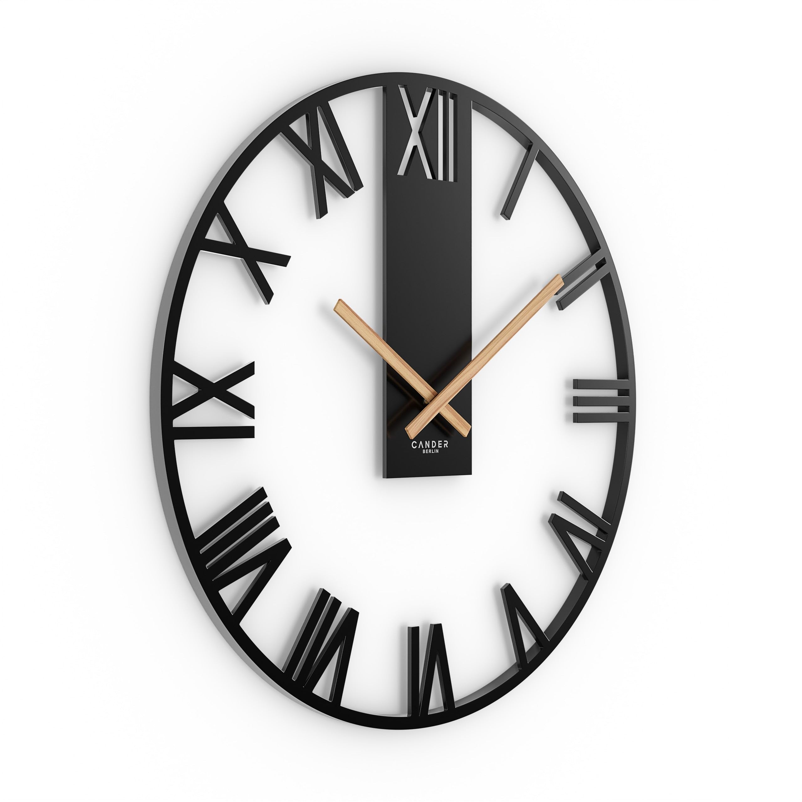 Cander Berlin NIKANOR XXL Vintage-Wanduhr lautlos 60 cm Metall Holzzeiger ohne Tickgeräusche groß modern schwarz Wohnzimmer Küche