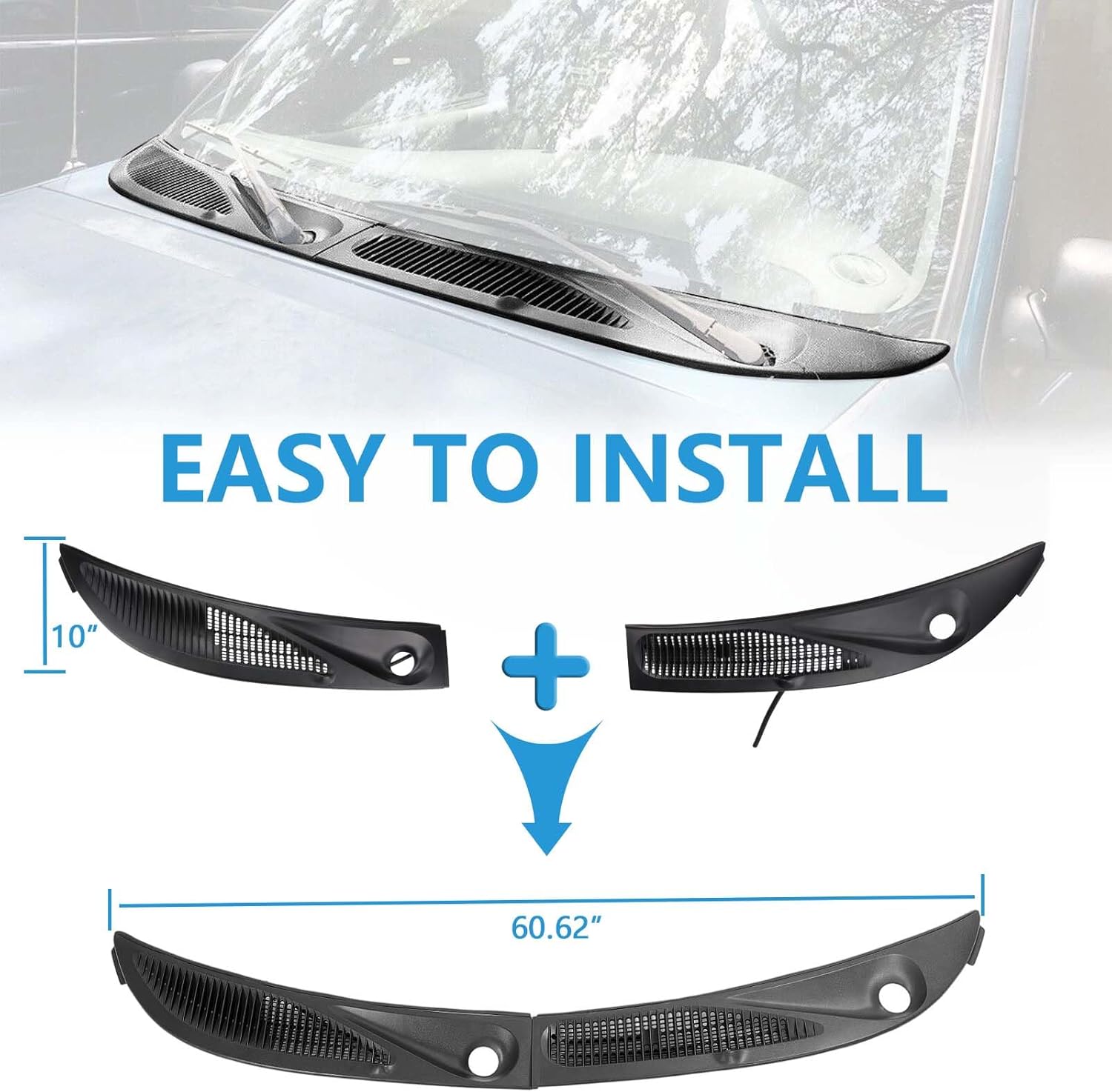 Windshield Wiper Cowl Panel Grille Compatible with Ford Explorer 1995-2005 Mercury Mountaineer 1997-2001 Window Cover Insert Panel Windshield Cowl Cover Replaces F57Z-78022A68-A F57Z-78022A69-A