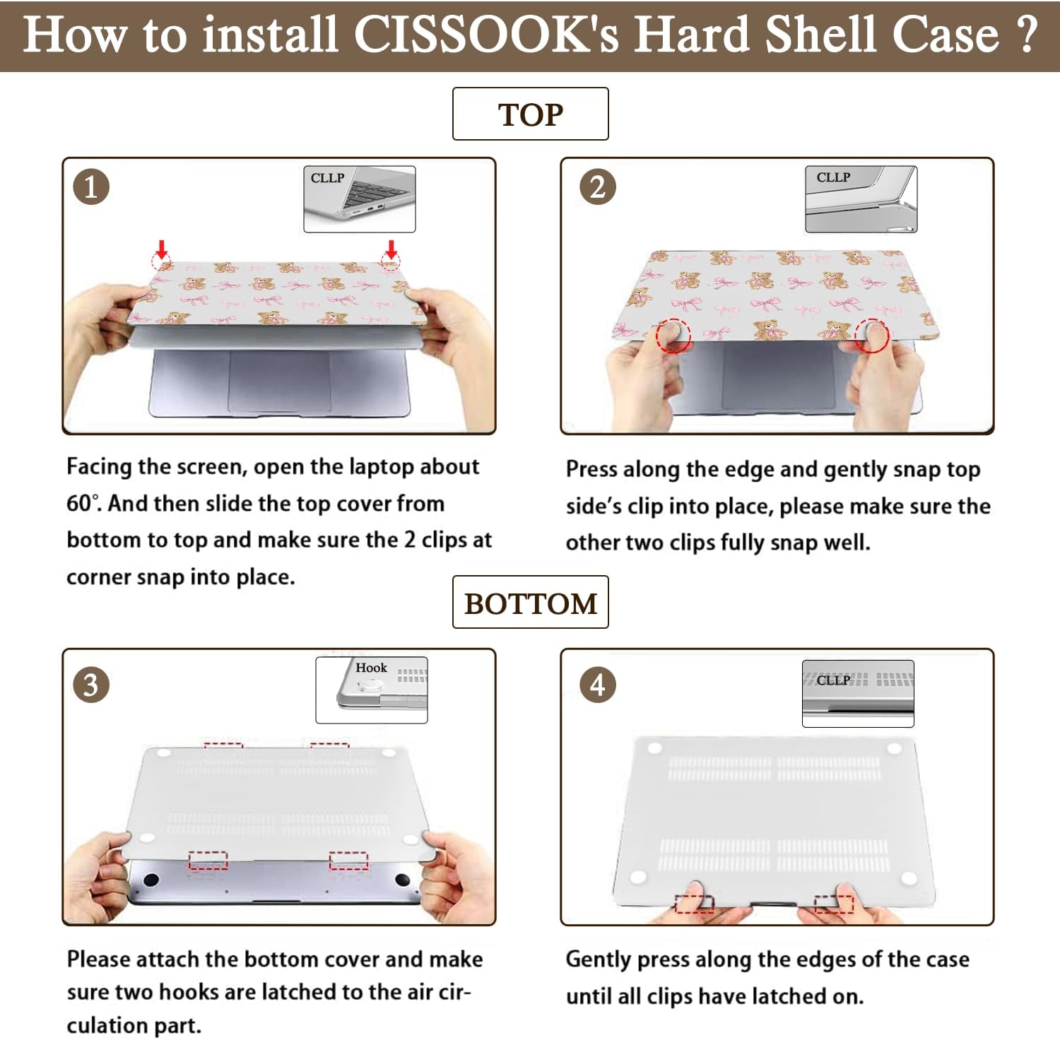 Pink Bow Bear Print Case for MacBook Air 13 Inch Case 2022 2021 2020 2019 2018 Cute Kawaii Girly Design Plastic Hard Shell Touch Id A1932 A2179 M1 A2337 Funny Pattern Slim Protective Case