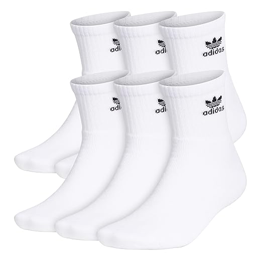 adidas Originals Trefoil Quarter Socks (6-Pair), White, Large