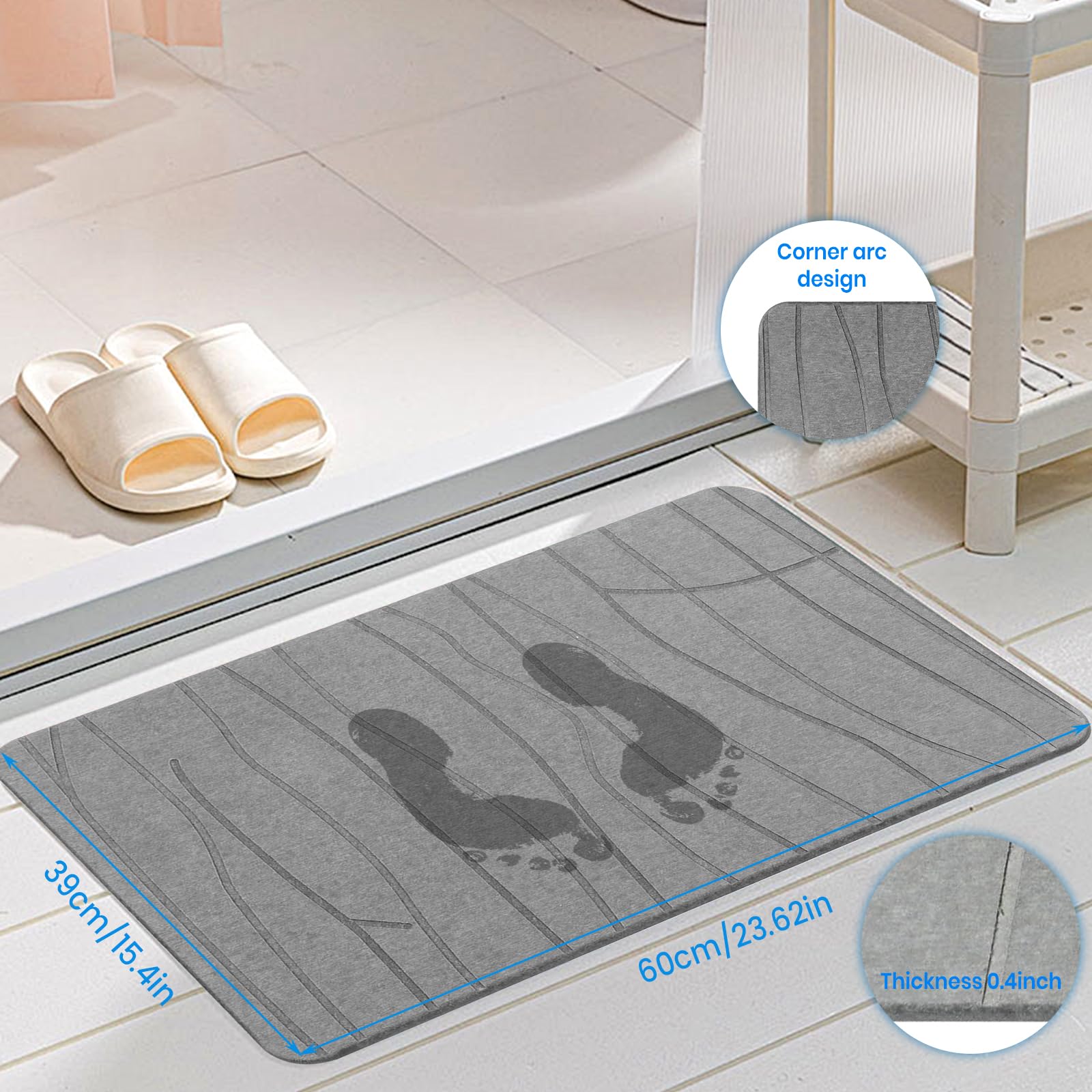 DAWNTREES Tapete De Baño De Piedra,Stone Bath Mat, Alfombra De Ducha De Tierra De Diatomeas