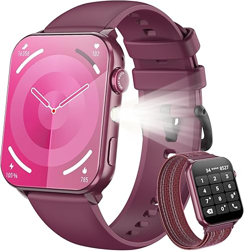 Blackview Smart Watch for Women,1.91" HD Touchscreen Fitness Watch with Flashlight, Bluetooth Notifications/Make Calls, Heart Rate/Sleep Monitor/2 Straps, Fitness Watch for Android/iPhone