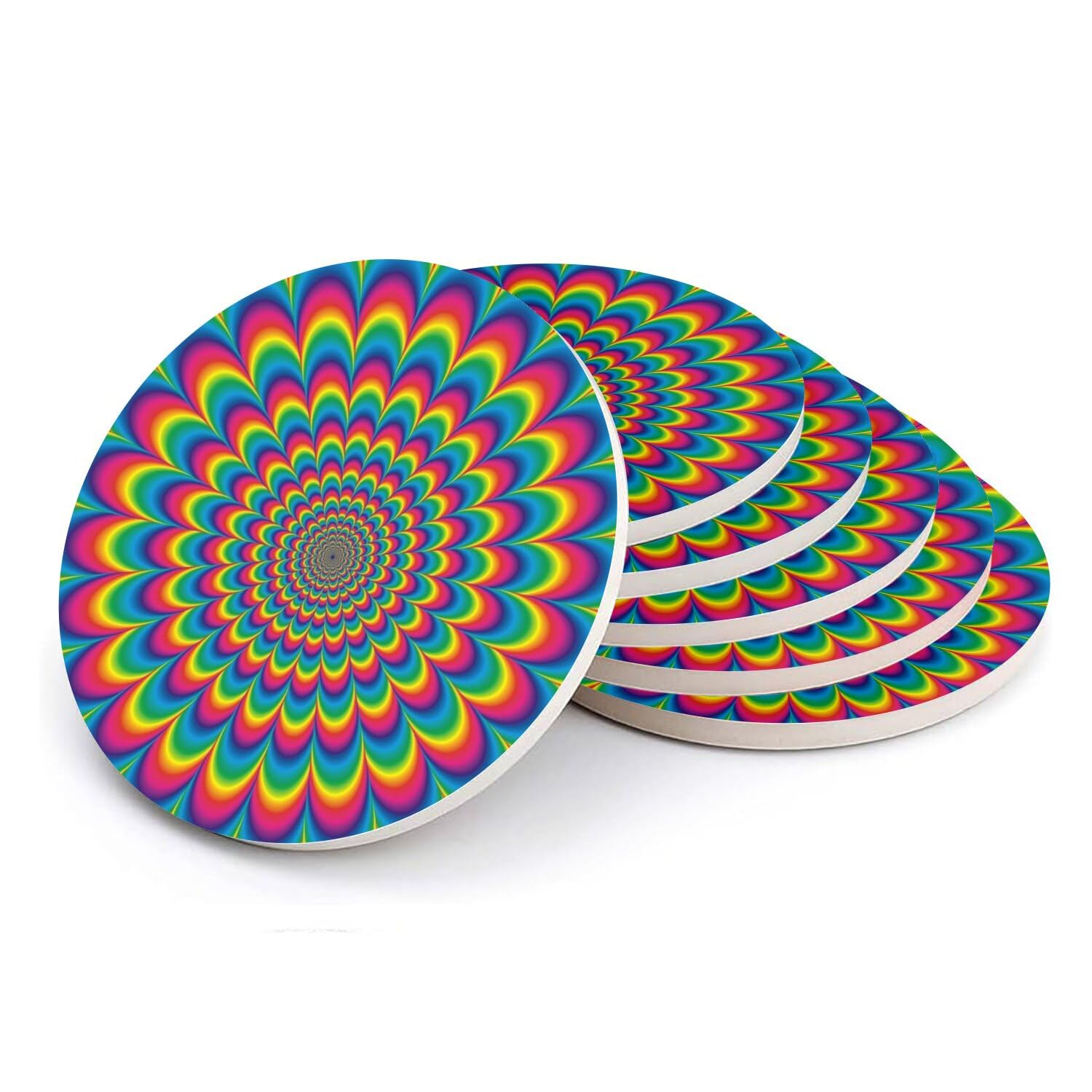 Sous verre ronds en céramique illusion optique trippy lot de 6 pièces de 10 cm
