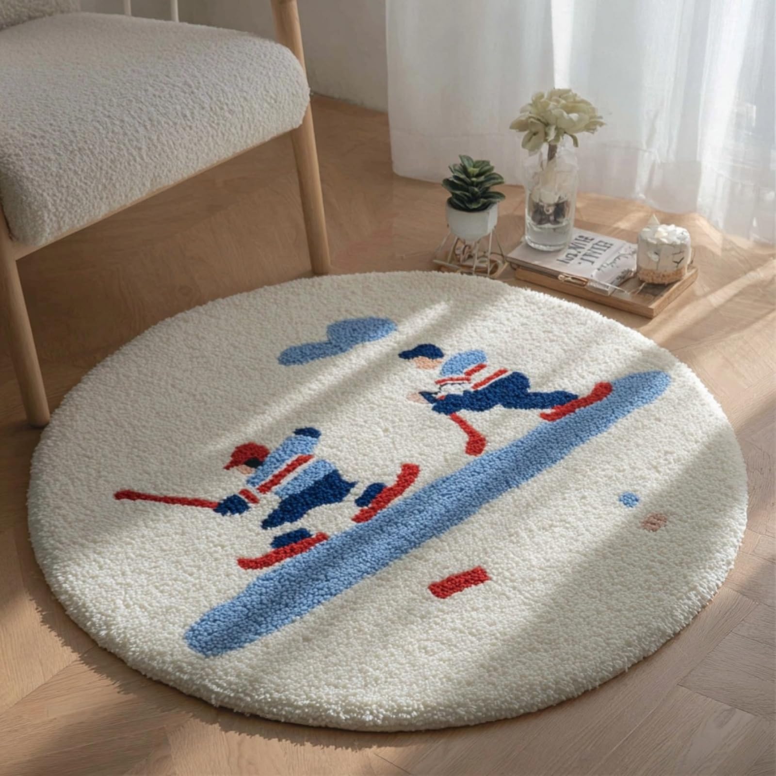 WallustrioaW Latch Hook Rug Kits for Adults,Ice Skates,Crochet Kits for Beginners,DIY Cross Stitch Cushion Craft with Yarn and Crochet Hook,50x50cm