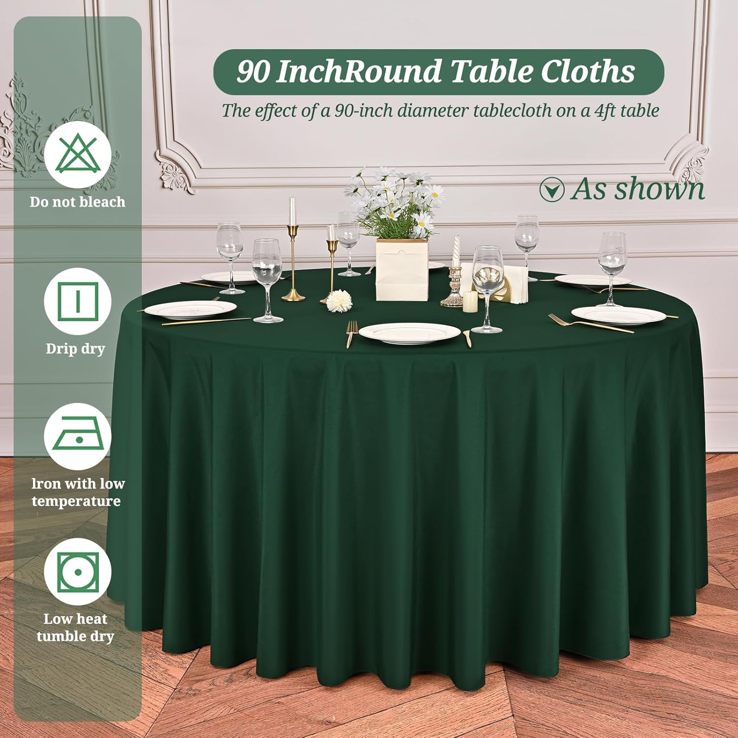 10 Pack Hunter Green Round Tablecloths 90 Inch, Polyester Round Table Cloth Circle Bulk Linen Washable Table Cloth Stain and Wrinkle Resistant Circle Table Cover for Wedding Party Dining Banquet