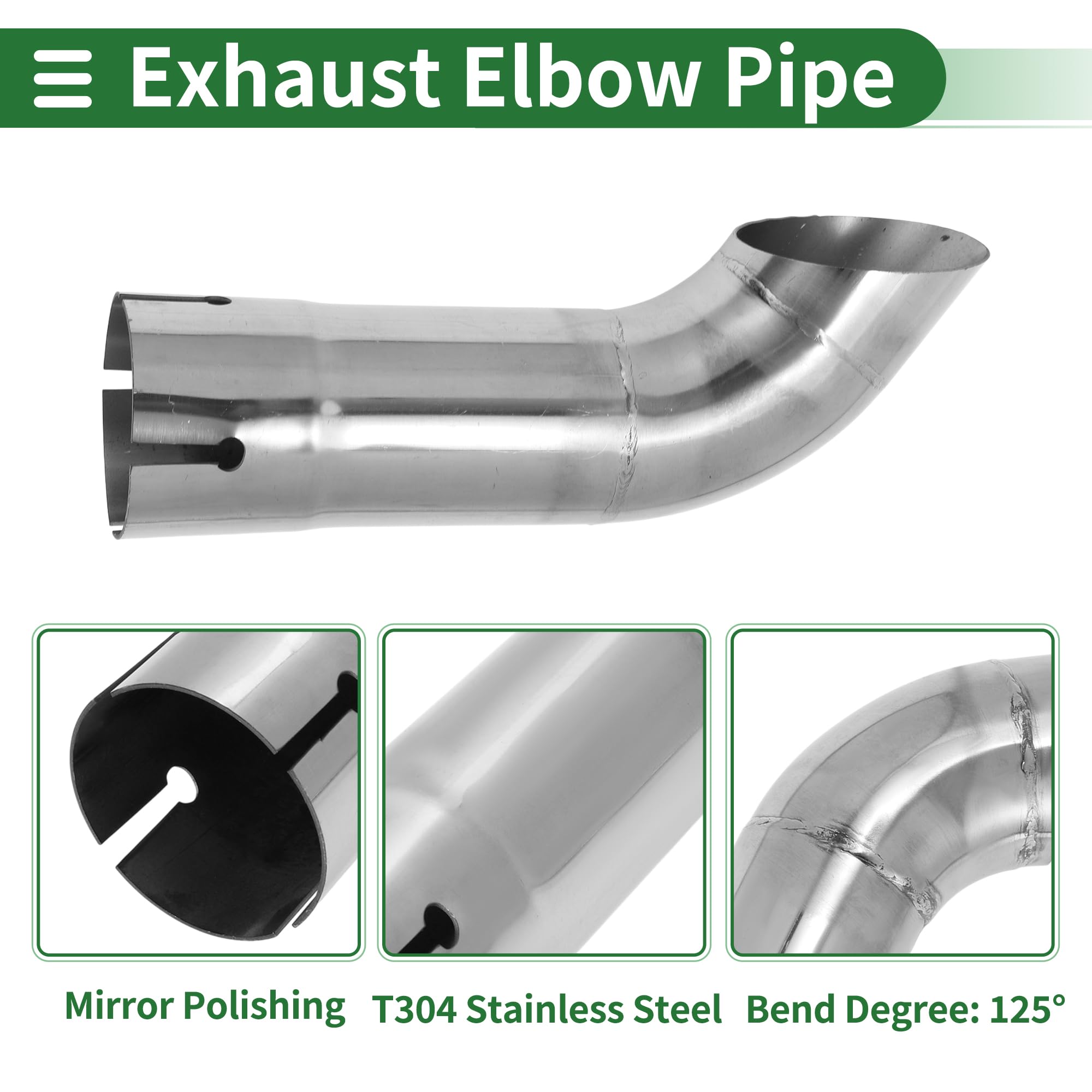 Motoforti Tubo De Escape De Inlet Con Giro Hacia Abajo De 2.5" ID T304 Acero Inoxidable Pulido Superficial Codo De Tubo Conformado Longitud Total 9.1" Adecuado Para Tubos De 2.5" OD