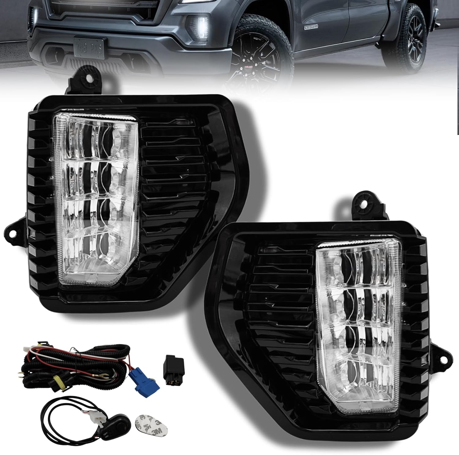 LED Fog Lights for 2019 2020 2021 2022 GMC Sierra 1500, Bumer Driving Fog Lamps Assembly NOT Fit Sierra 1500 Denali / AT4 / SLT