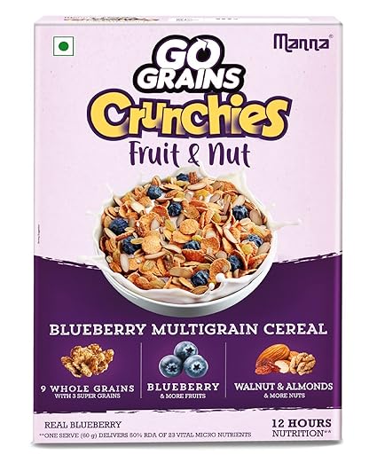 Manna Breakfast Cereal (Multigrain) for Kids 300g, Blueberry. Millets, Nuts & Raisins | Go Grains Crunchies