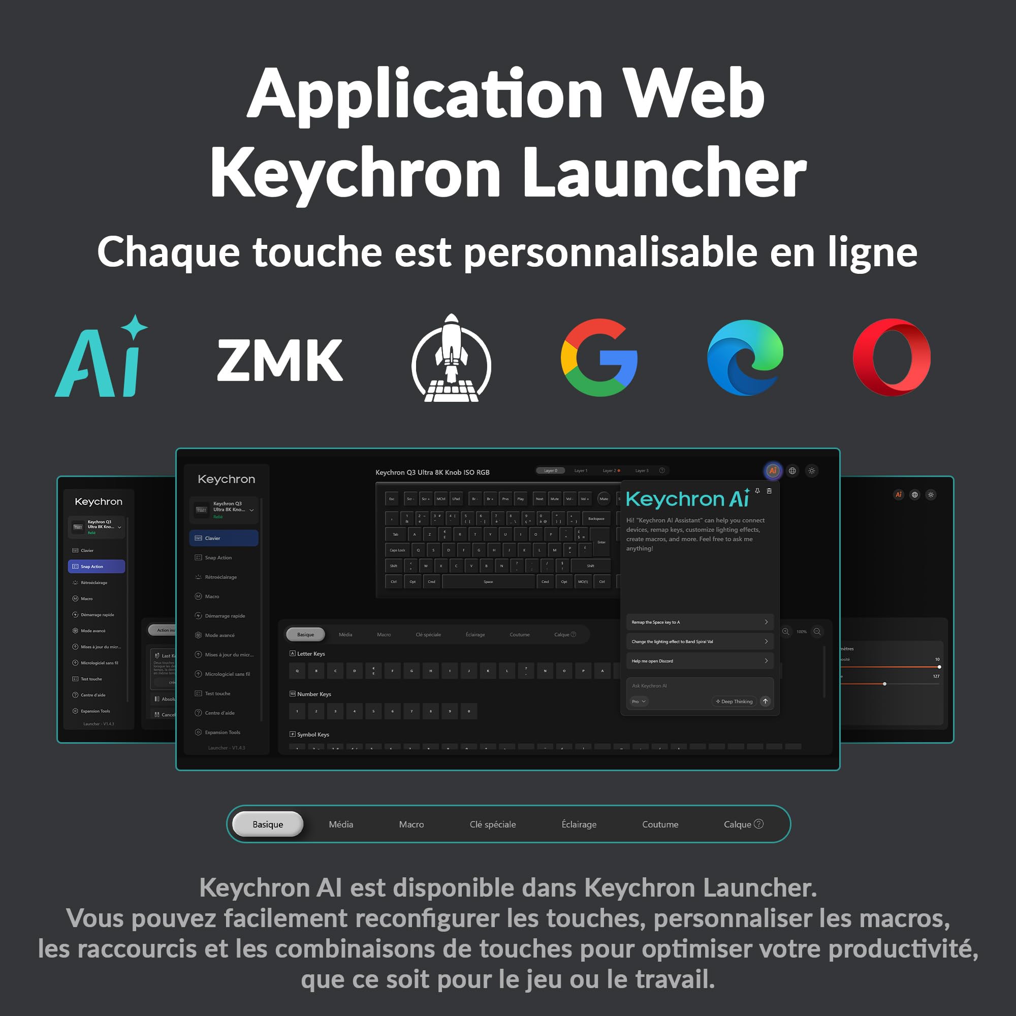 Keychron Q3 Ultra 8K Clavier Mécanique sans Fil, TKL ISO-FR Layout, CNC Aluminium, 2,4 GHz/BT 5.3/USB-C, 8000 Hz, ZMK/Launcher, Clavier AZERTY 80% pour Mac/Windows/Linux, Interrupteur Banane, Noir