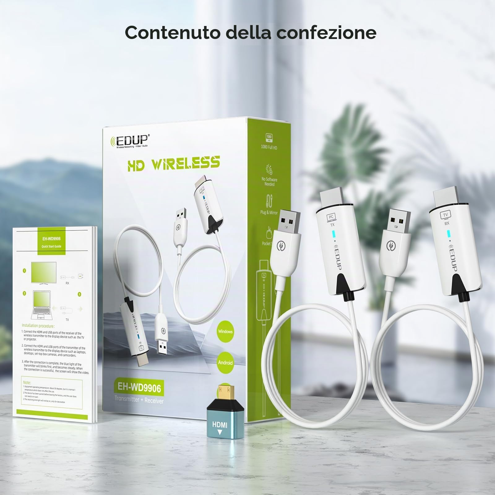 EDUP Trasmettitore e Ricevitore HDMI Wireless, Plug & Play 1080P Full HD HDMI Wireless Extender per Trasmettere Audio e Video HD a Monitor/Laptop/PC/TV Box/Proiettore, H DMI Trasmissione Radio