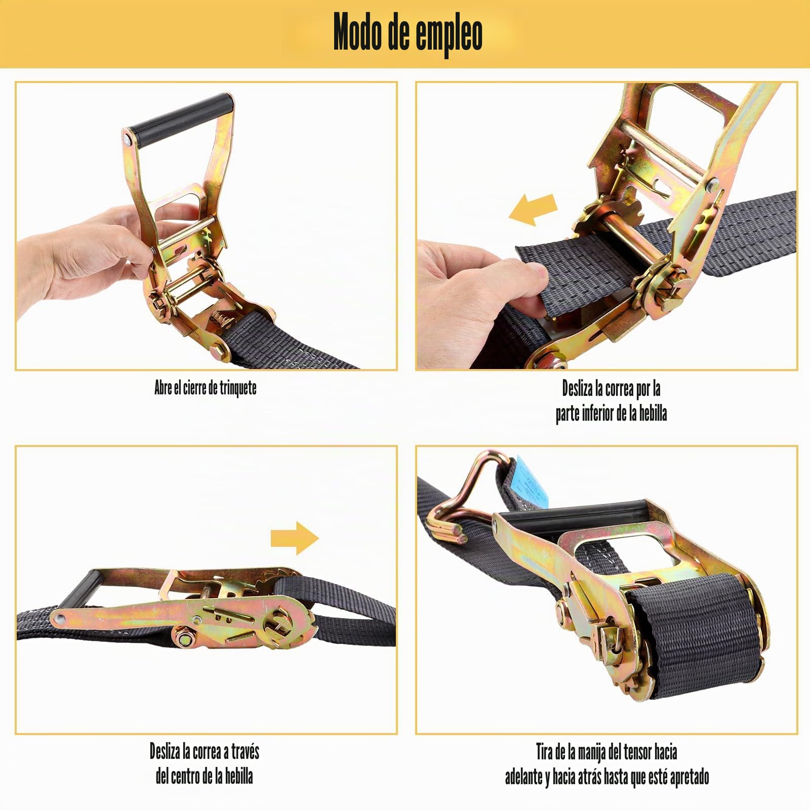 DAJAVE 2 correas tensoras con trinquete y ganchos, 10 m, 800 kg, correas de amarre con ganchos, correas de amarre con carraca, juego de carraca, correas de carraca, 10 m