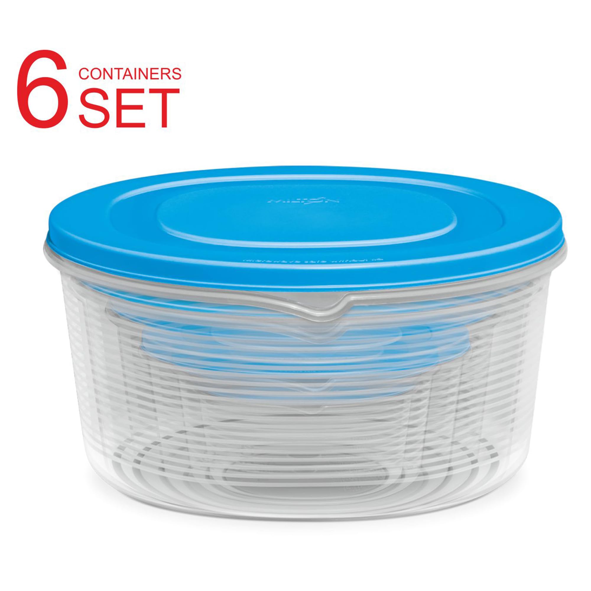 Milton Store It - Set di 6 contenitori in plastica (200 ml, 400 ml, 600 ml, 1 litro, 2 litri, 3 litri), blu, ermetici, impilabili, organizer da cucina