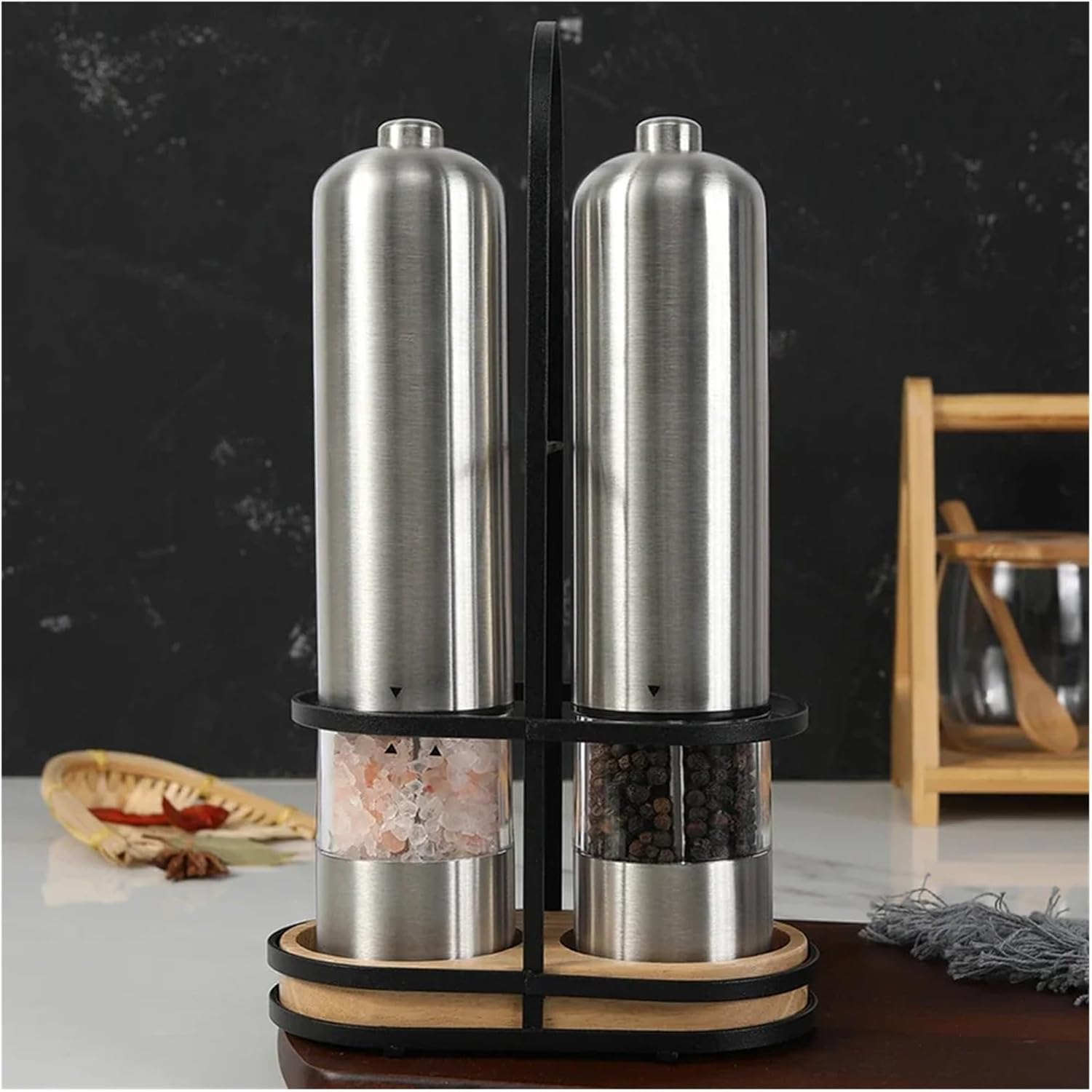 Electric Pepper Grinder with Light and Stand Stainless Steel Home Kitchen Seasoning Tool Salt and Pepper Spice Mill(1pc)