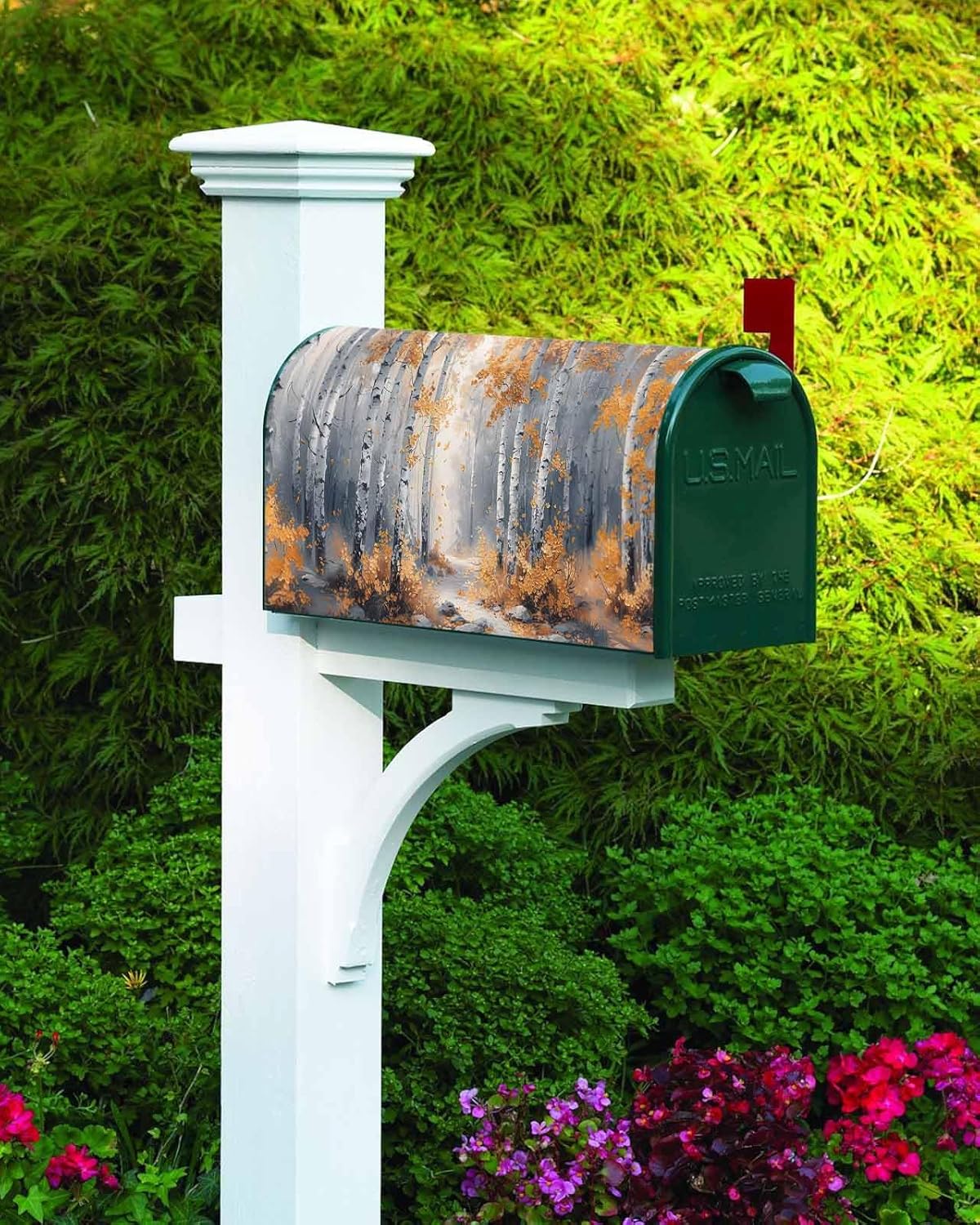 Orange Abstract Tree Mailbox Covers Magnetic Standard Size,Decorative Post Letter Numbers Box Wrap Decoration Covers Large Accessories for Garden Outdoor Décor Rustic Shabby Chic Forest Painting Art