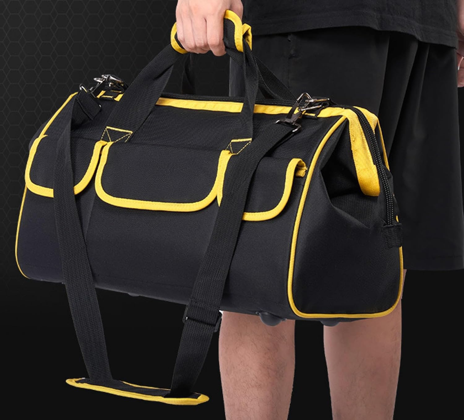 Tool Bag for Men, Wide Mouth Tool Bag, Collapsible Tool Tote, Heavy Duty Tool Tote Bag For Men/Women, Portable Electrician Tool Organizer Handbag For Tool Storage, Carrier and Organizer(Yellow)