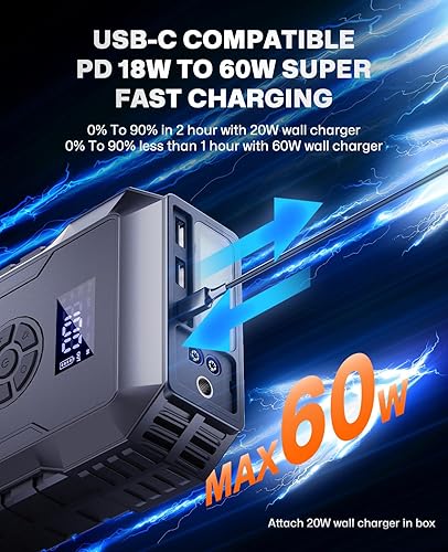 Miniatura 2 de Arrancador de batería de coche con compresor de aire de 160 PSI, 5000 A 60 W, batería de arranque portátil (todo a gas10L diesel), caja de arranque