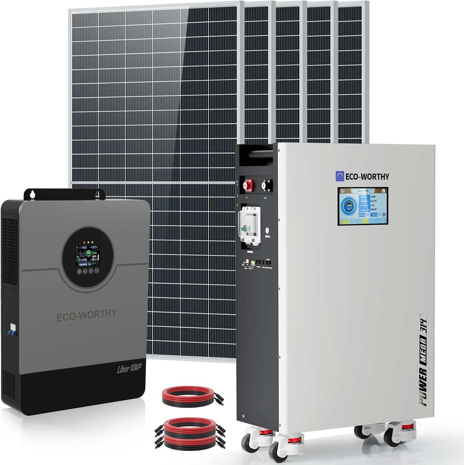 ECO WORTHY 10000W Output Complete Off-Grid Solar Panel Kit for Home| 10KW 120V/240V Output Split Phase Inverter| 48V 314Ah16.1kWh High Capacity Energy Storage| 2950W Solar Panel PV| Whole House System