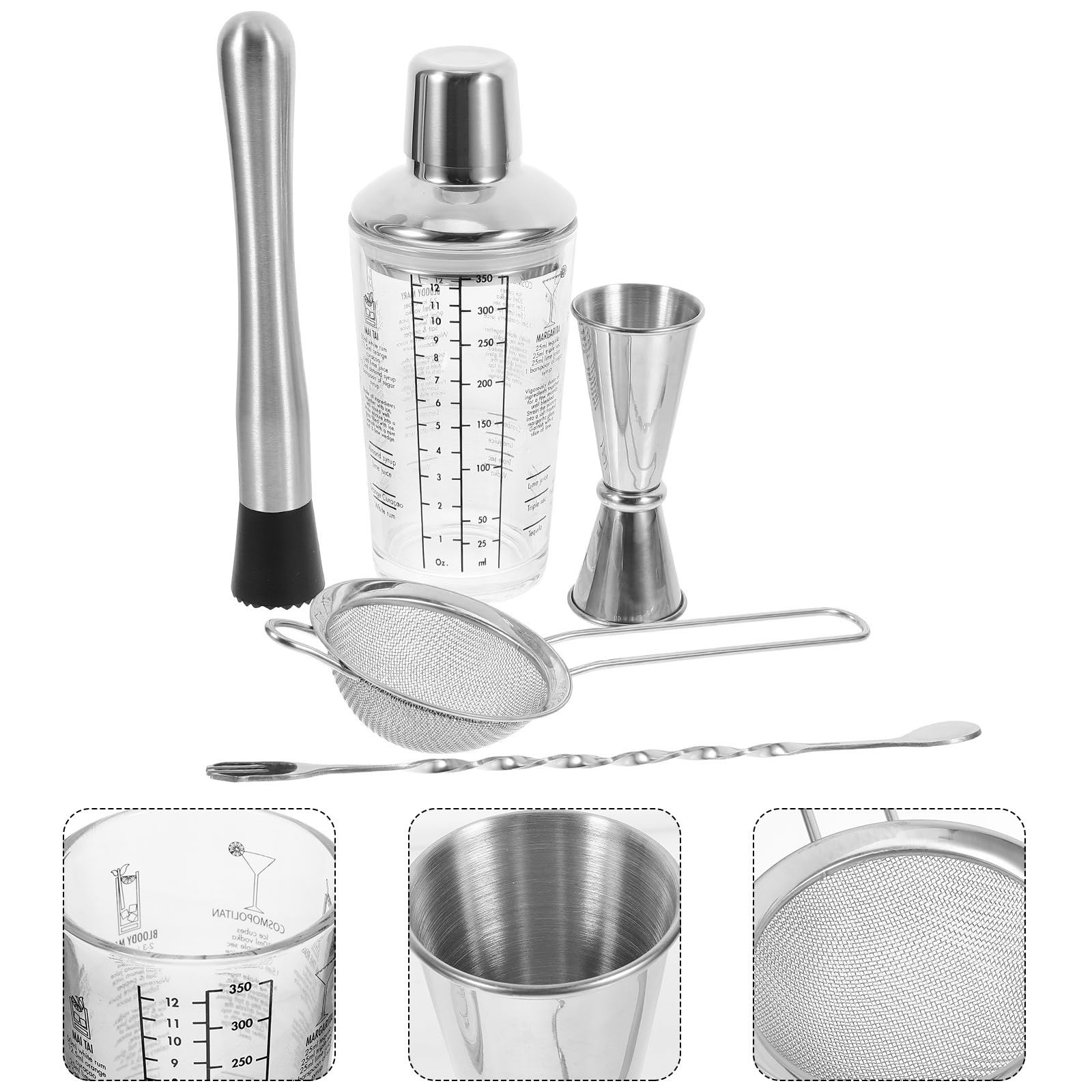 Juego de Coctelera de Vidrio 350ml Acero Inoxidable
