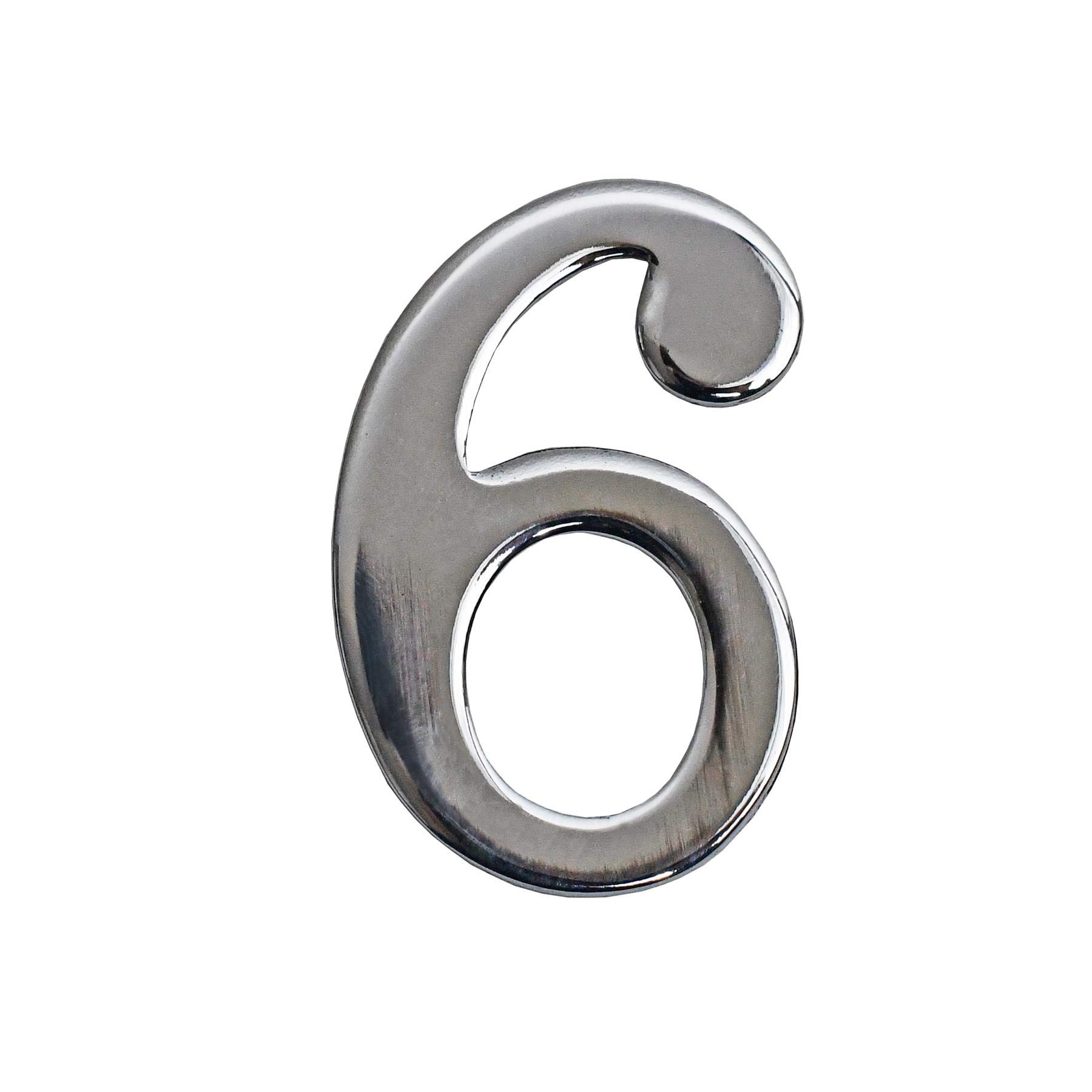 Black Country Metal Works Ltd Classic 1.5" Bright Chrome Number 6 with Fusion- Fix Adhesive