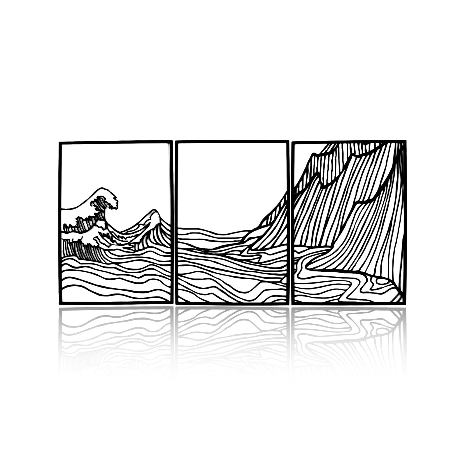 VALINSKY 3 piezas de decoración de pared de mar y montaña, gran decoración de montaña y mar, esculturas de pared verticales de metal para sala de estar, baño, oficina, cocina, interior y exterior