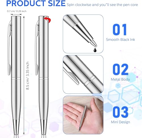 Miniatura 5 de Chinco Paquete de 24 bolígrafos pequeños de metal a granel de acero inoxidable con accesorios de cobre para bolsillos, cuadernos, bloc de notas