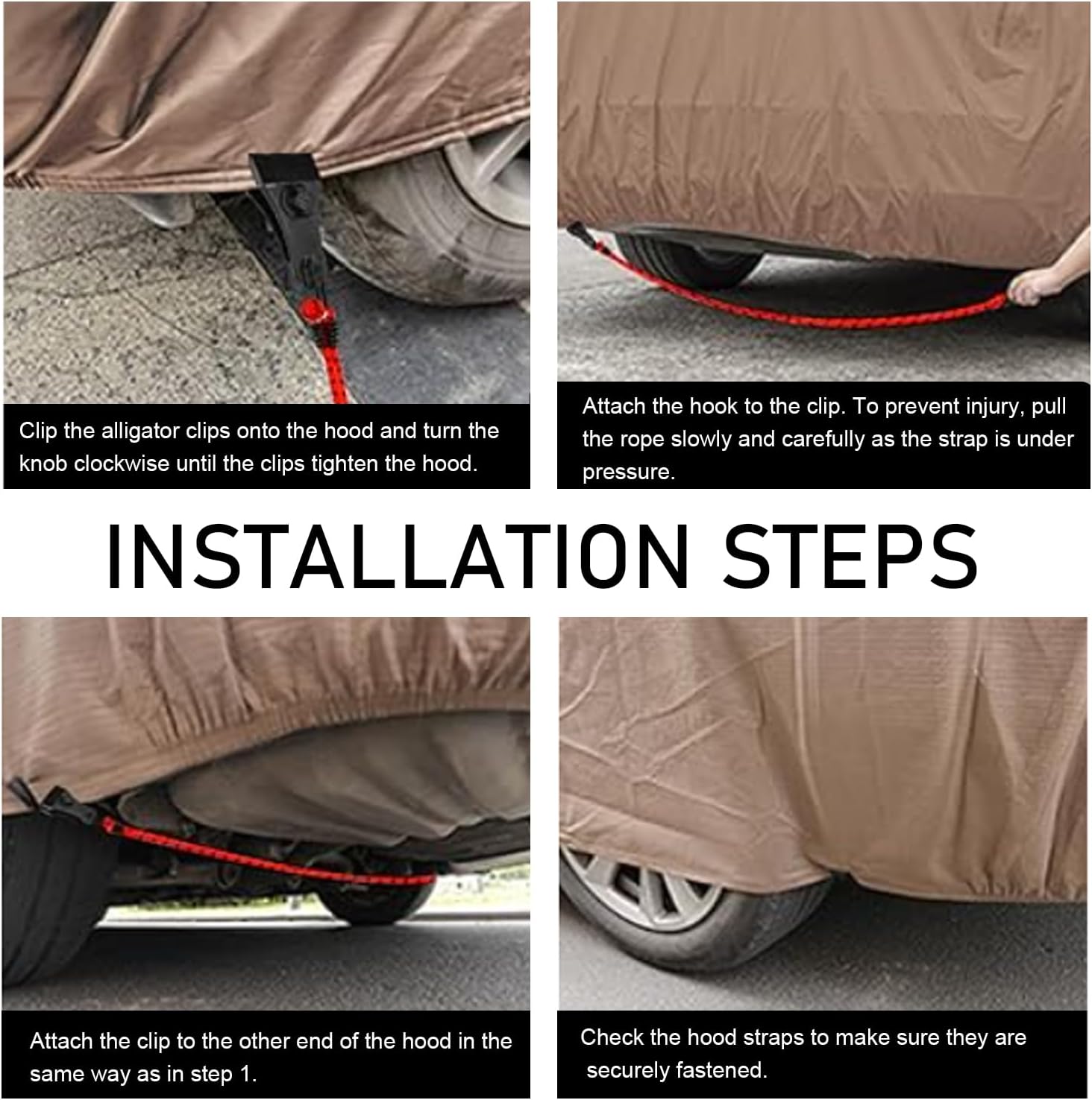 2 PCS Car Cover Gust Straps Wind Protector, Elastic Bungee Cords with Hooks Bungee Cords for Protecting Car Cover from Blowing Off in High Winds, Universal for Most Cars SUVs Trucks (Red)