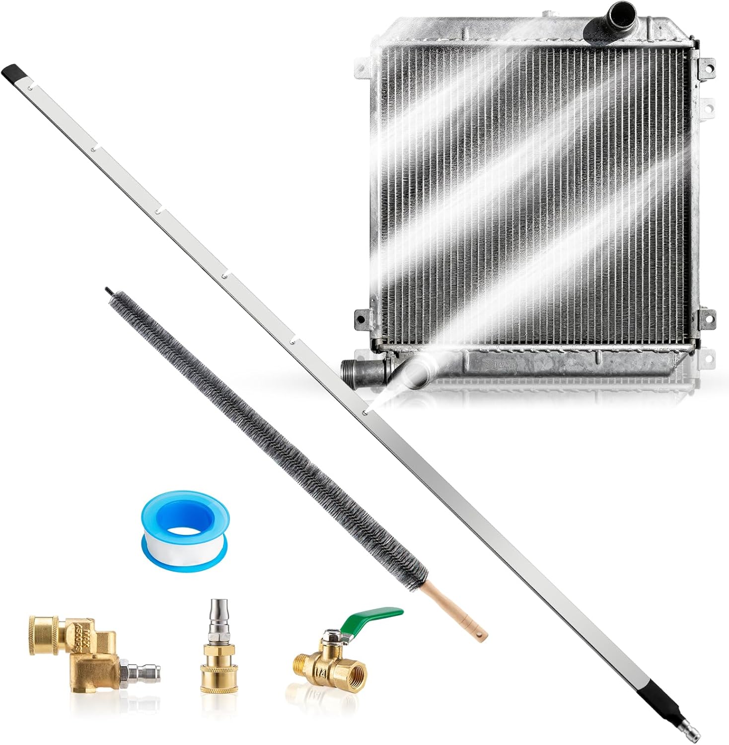 REALYOU 40" Radiator Cleaning Wand, 4500 PSI Radiator Cleaner Wand Water & Air Dual-Use, Radiator Cleaning Tool with 25° Fan Nozzle, Brush, Quick Coupler, Radiator Cleaner for Car, Truck, RV