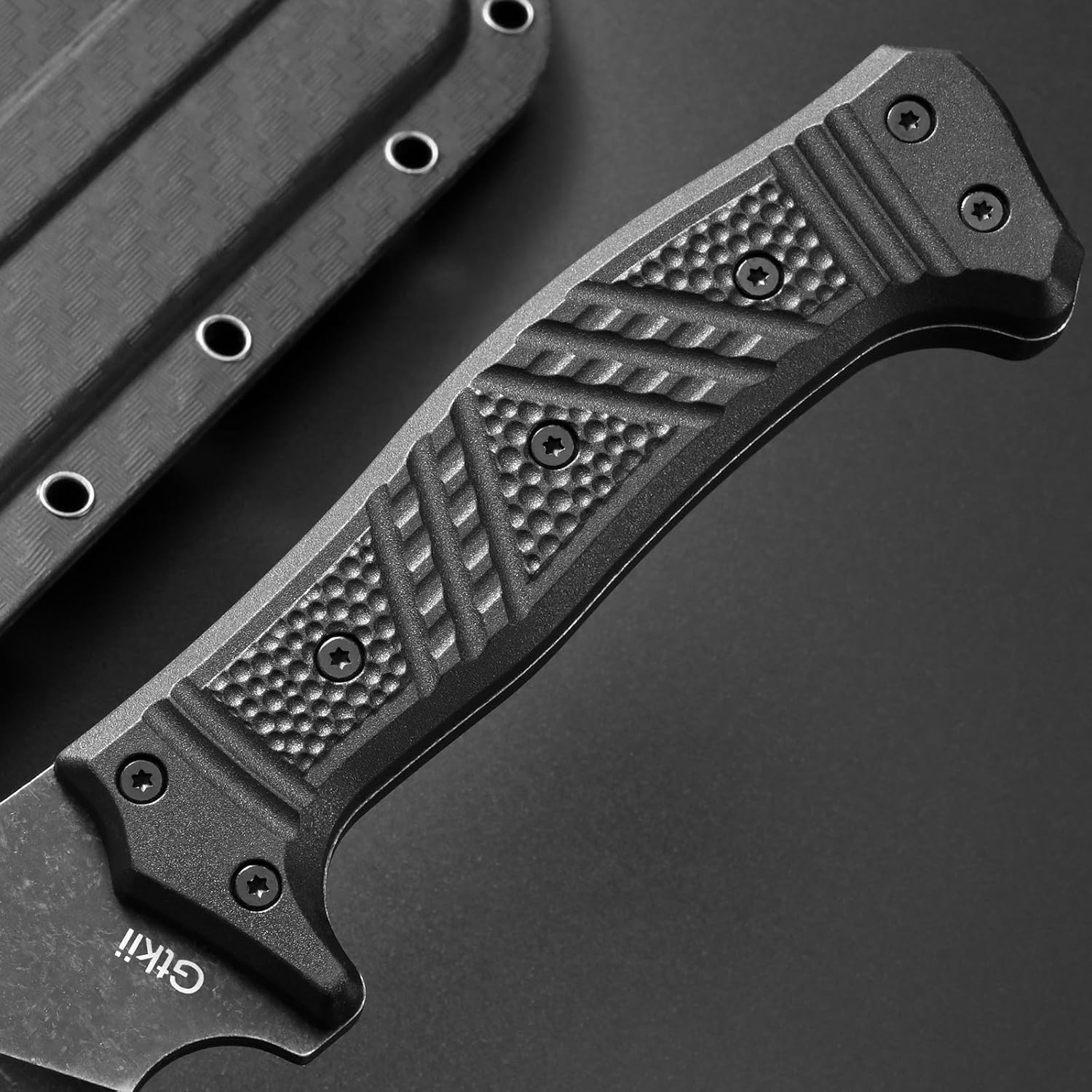 Gtkii GTK32 Fixed Blade Knife DC53 Steel Blade Full Tang Nylon Fiberglass Handle Heavy Duty Knifes for Field Hunting Camping Bushcraft(Black)