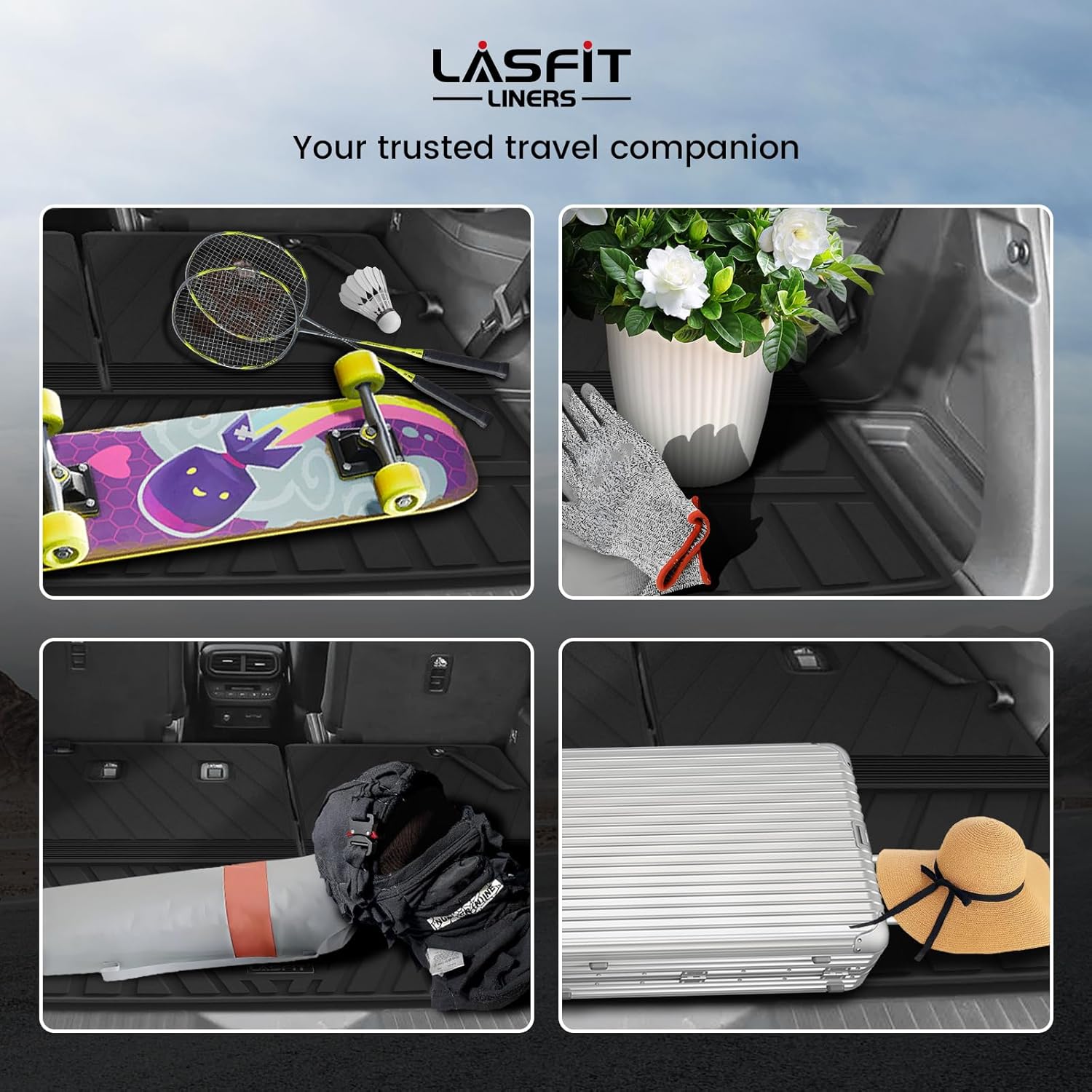 LASFIT Cargo Mat with Backrest Mat for Honda Pilot 2023 2024 2025 2026, Split & One-piece Foldable Seating TPE Custom Fit Trunk Mat Cargo Liner with Seatback Mat Accessories, Black