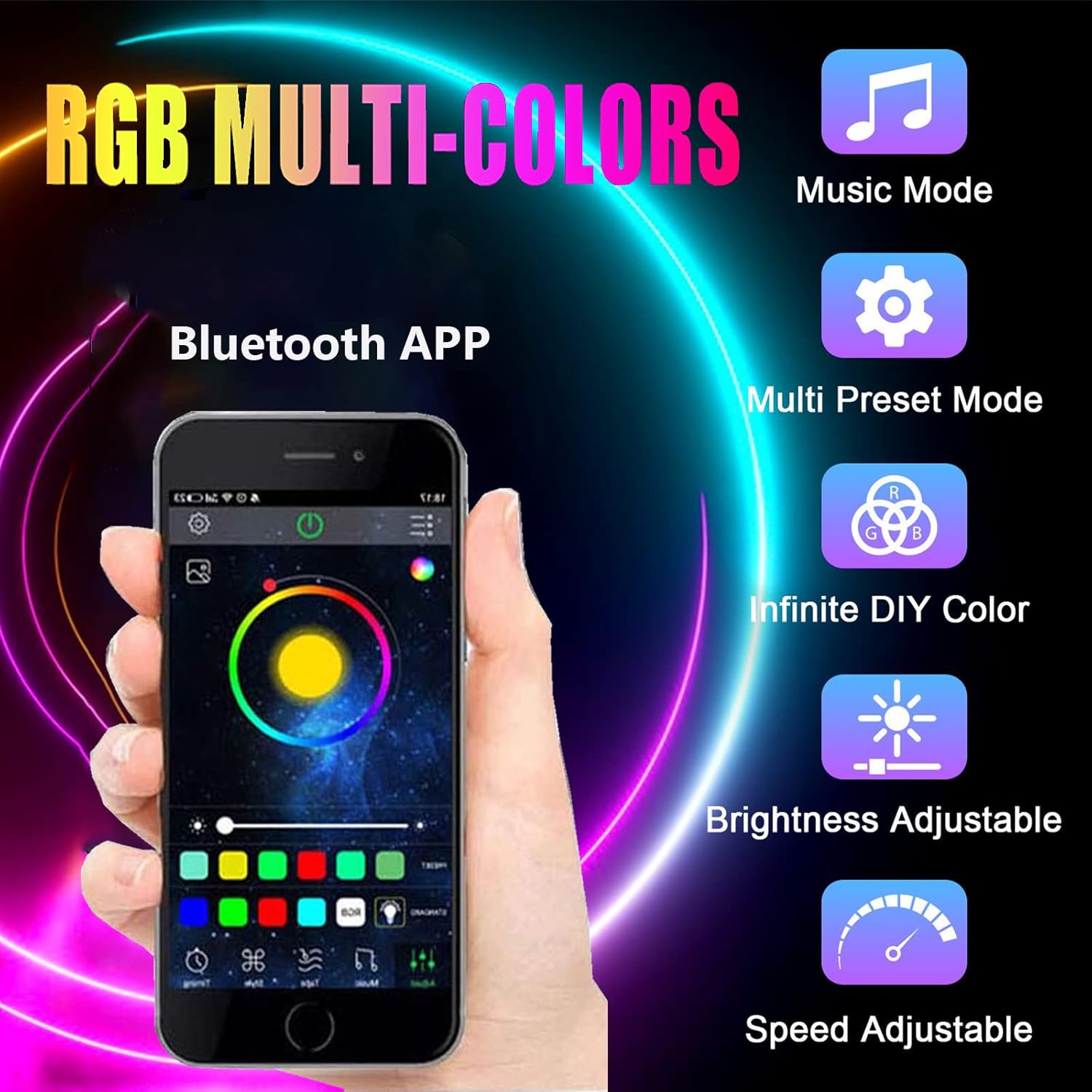 LED Light Controller with IR Wireless Remote/APP,Created 15 RGB Mluiticolors and 22Dynamic Functions for 5050 Motorcycle LED Strip Light
