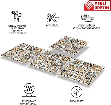 Tink Kendinden Yapışkanlı Karma Fas 019 Desenli PVC Karo, Yapışkanlı Fayans Kaplama, Fayans Çıkartması, Zemin Duvar Karosu 30x30 cm (4 Adet / 0,36 m²)