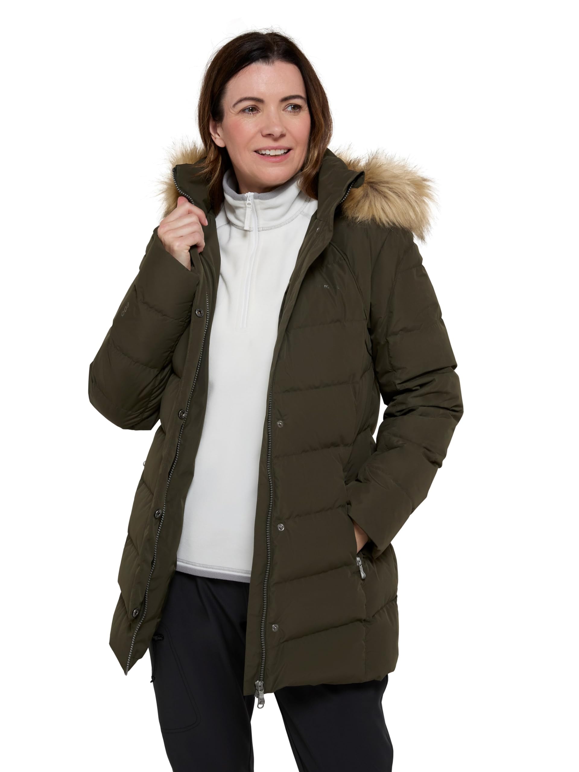Mountain Warehouse Isla II Daunenjacke Damen – Leichte Winterjacke, wasserabweisend, mit Kunstpelz